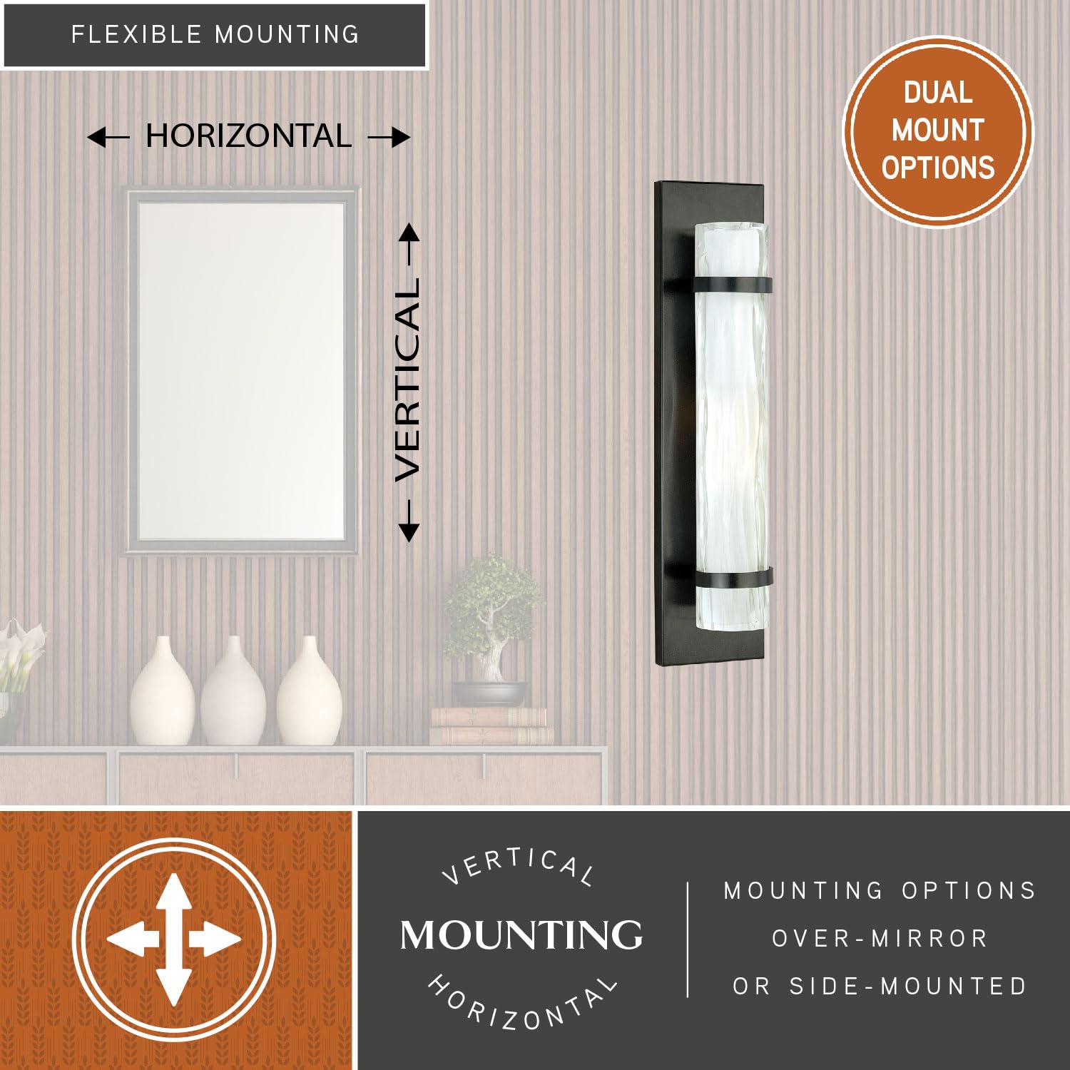 VAXCEL Vilo 1-Light Bronze Cylinder Flush Mount Wall Sconce with White Glass Shade - ADA Compliant Bathroom Lighting for Hallway, Bedroom, or Entryway