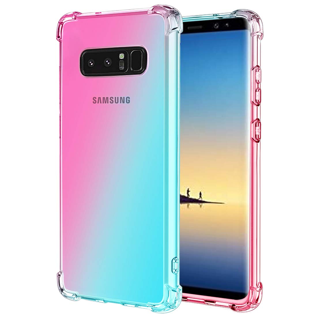 Samsung Galaxy Note 8 Case - Clear Gradient Slim Flexible TPU Cover with Shockproof & Anti-Scratch Protection - Cute Pink/Green Design - Perfect for Everyday Use, Work & Travel