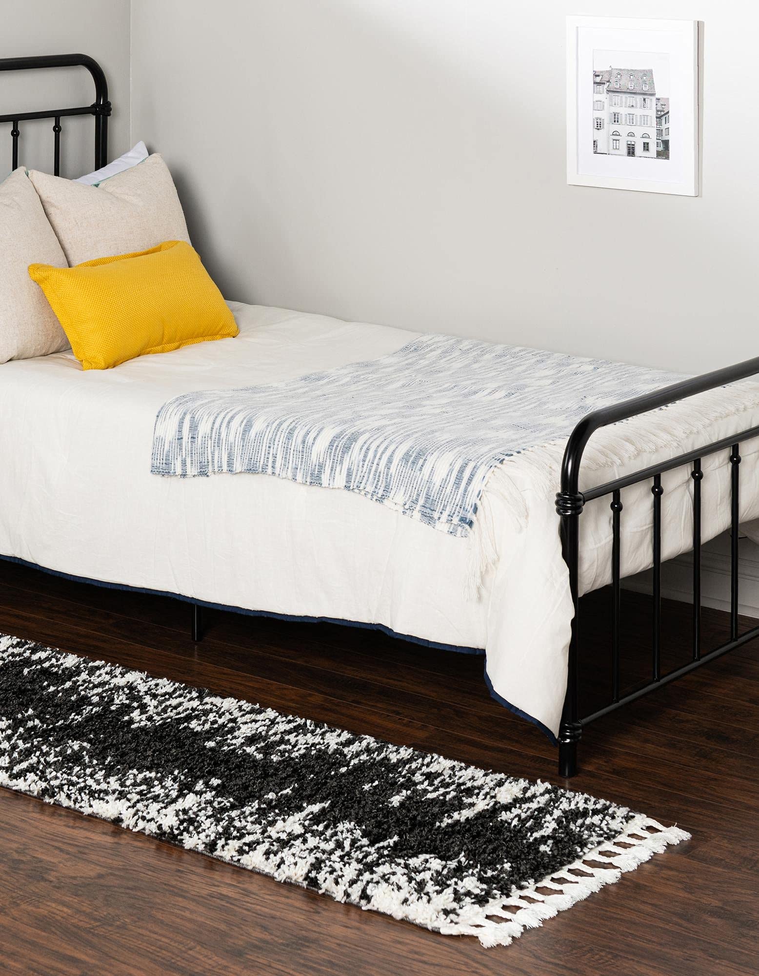 Serenity Shag Collection 8 Ft Runner Rug - Soft Black and White Shag Carpet for Hallway & Entryway | Cozy Home Decor, Living Room & Bedroom Accent