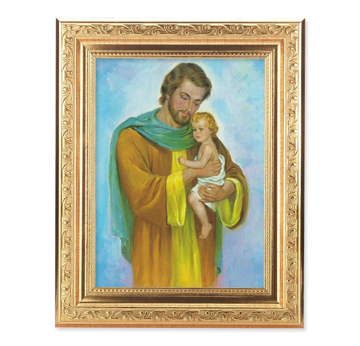St. Joseph Religious Wall Art - Gold Leaf Antique Framed Picture with Acanthus Leaf Details - Perfect for Home, Church & Office Decor - Catholic Gift & Spiritual Inspiration
