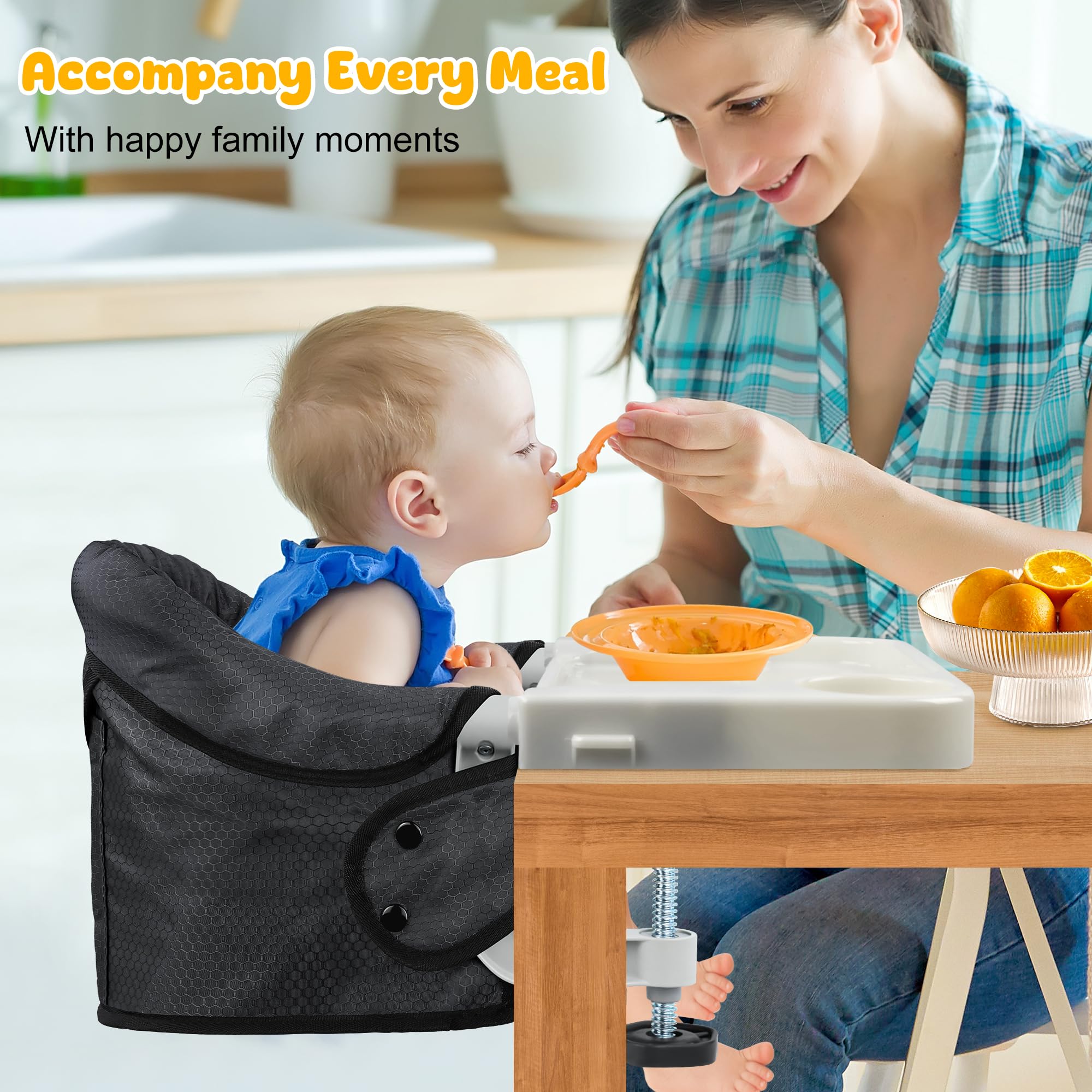 Portable Hook On High Chair with Removable Dining Tray - Foldable Baby Chair with Storage Bag for Indoor & Outdoor Use - Perfect for Dining, Travel & Picnics (Black)