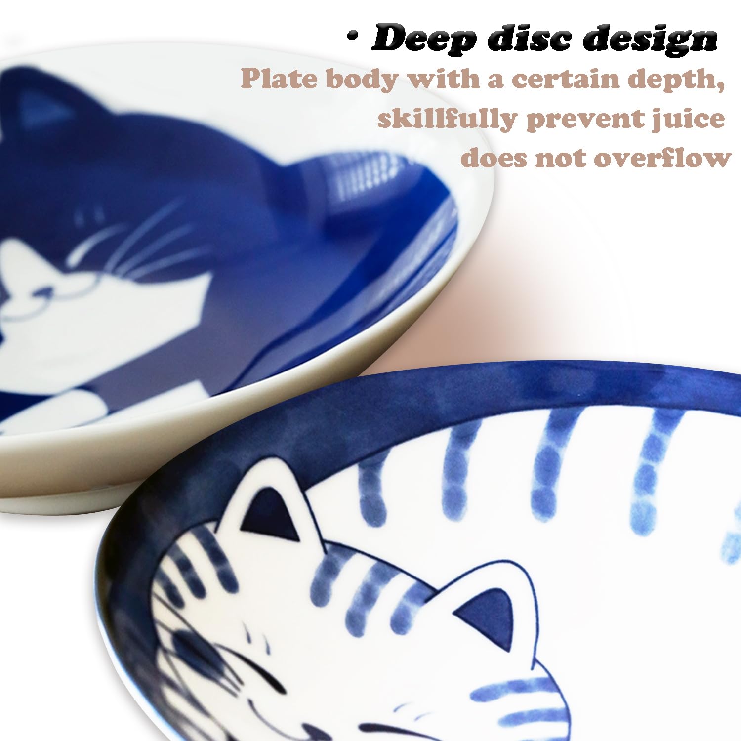 Adorable Cat-Themed Ceramic Dessert Plates Set of 4 - Perfect for Dipping Sauces, Sushi, Appetizers & Soy Sauce - Ideal Cat Lover Gift for Dinnerware Sets (Includes Free Spoon & Fork) - Great for Tea Parties, Japanese Cuisine & Home Decor