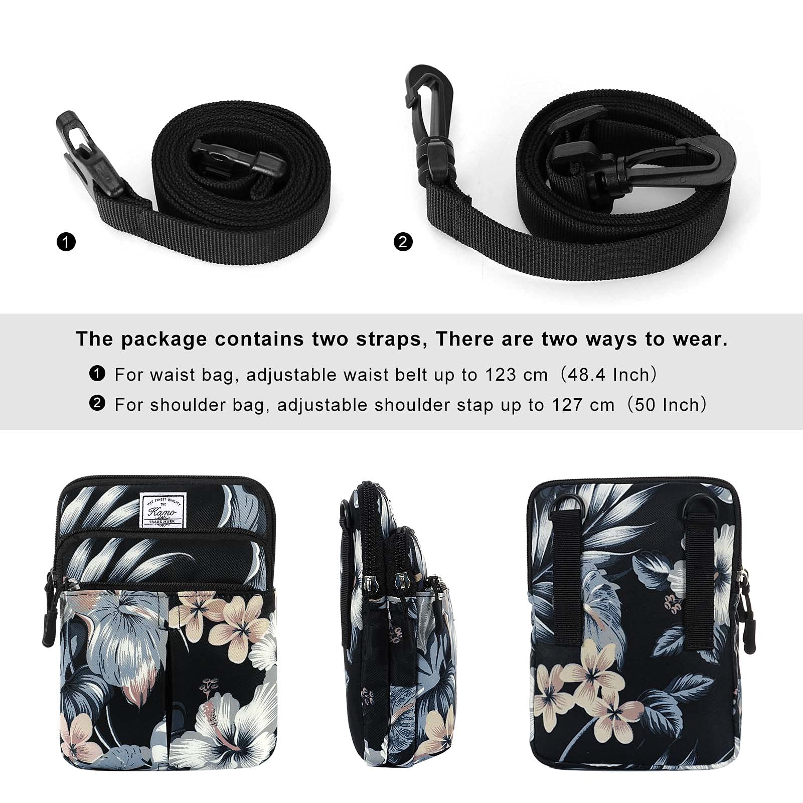 KAMO Multifunction Crossbody Phone Bag - Waterproof Waist Pack with Triple Zipper for iPhone & Android - Unisex Travel Essentials for Hiking, Running, Shopping & Outdoor Activities (Women & Men)