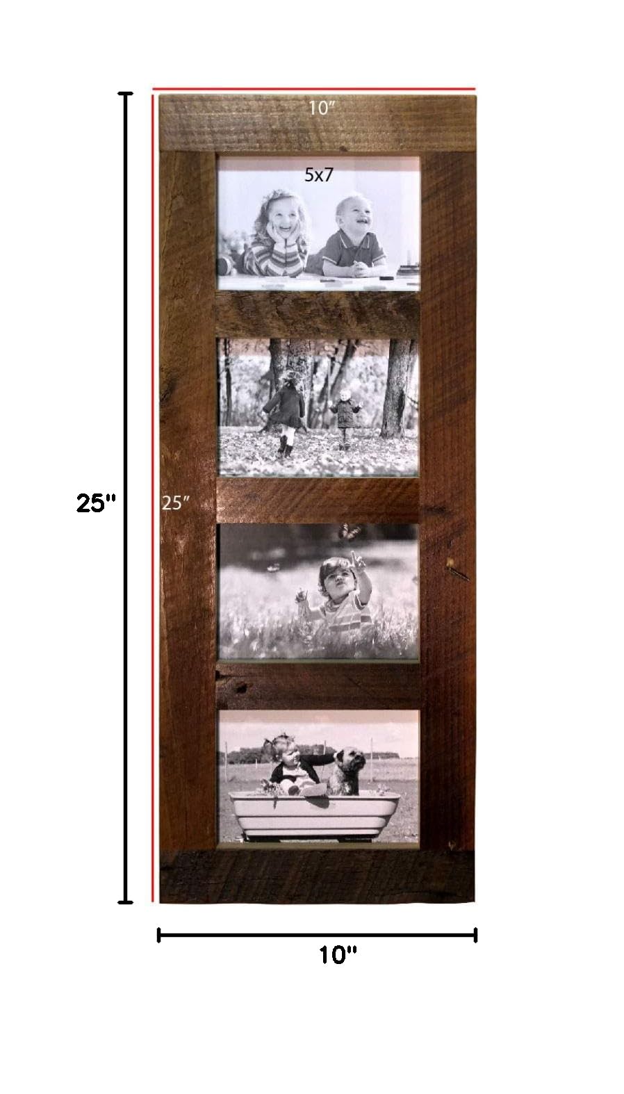 Rustic Reclaimed Barnwood Collage Picture Frame - Multi Opening Wall Display for 5x7 Photos (4 Openings) - Floating Wood Photo Frame for Living Room, Bedroom & Office Decor