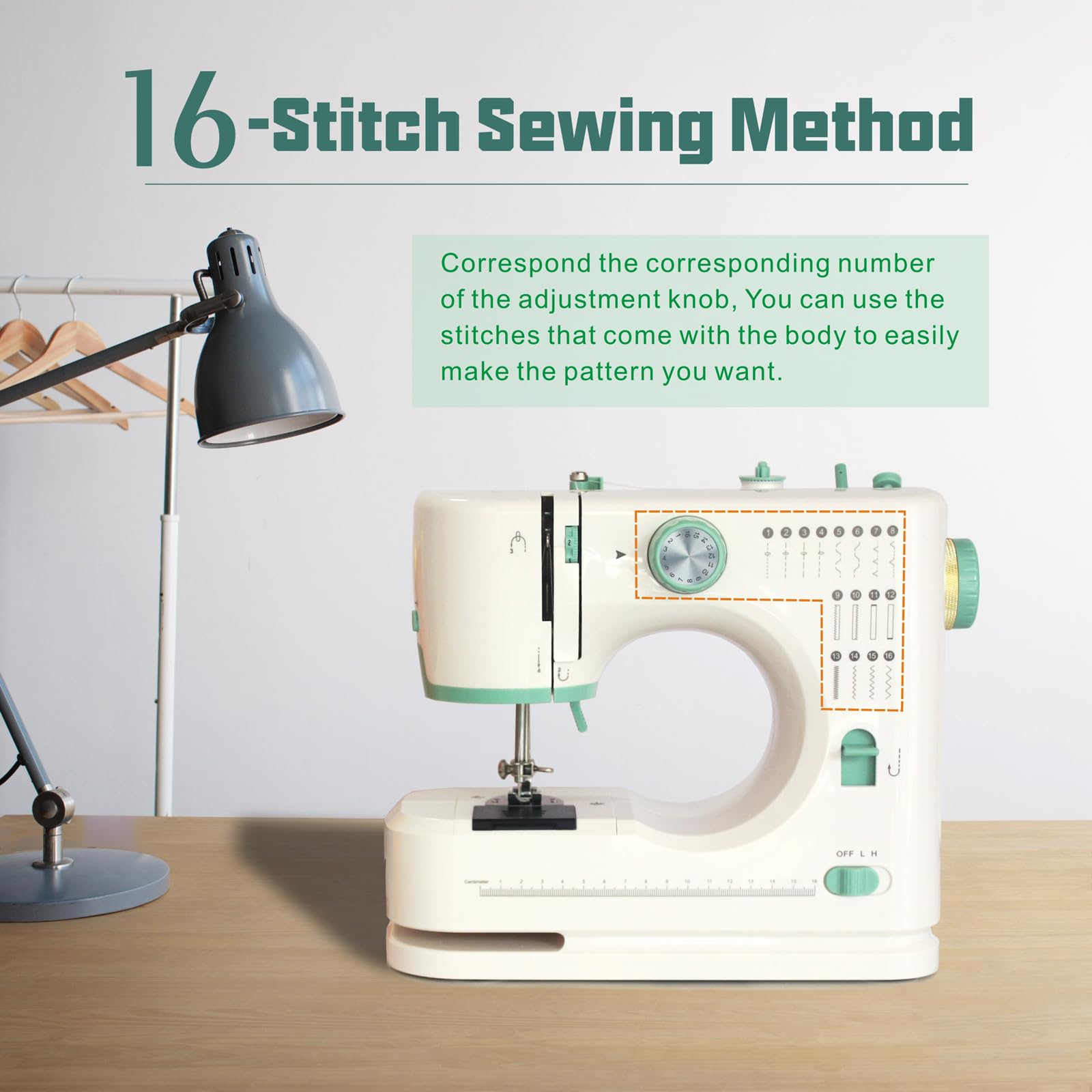 Portable Sewing Machine for Beginners - 16 Built-in Stitches with Reverse Function, Adjustable Speed, Dual Needle System & Foot Pedal (Includes Extension Table) - Perfect for Home DIY Projects, Quilting, Clothing Repairs and Crafting