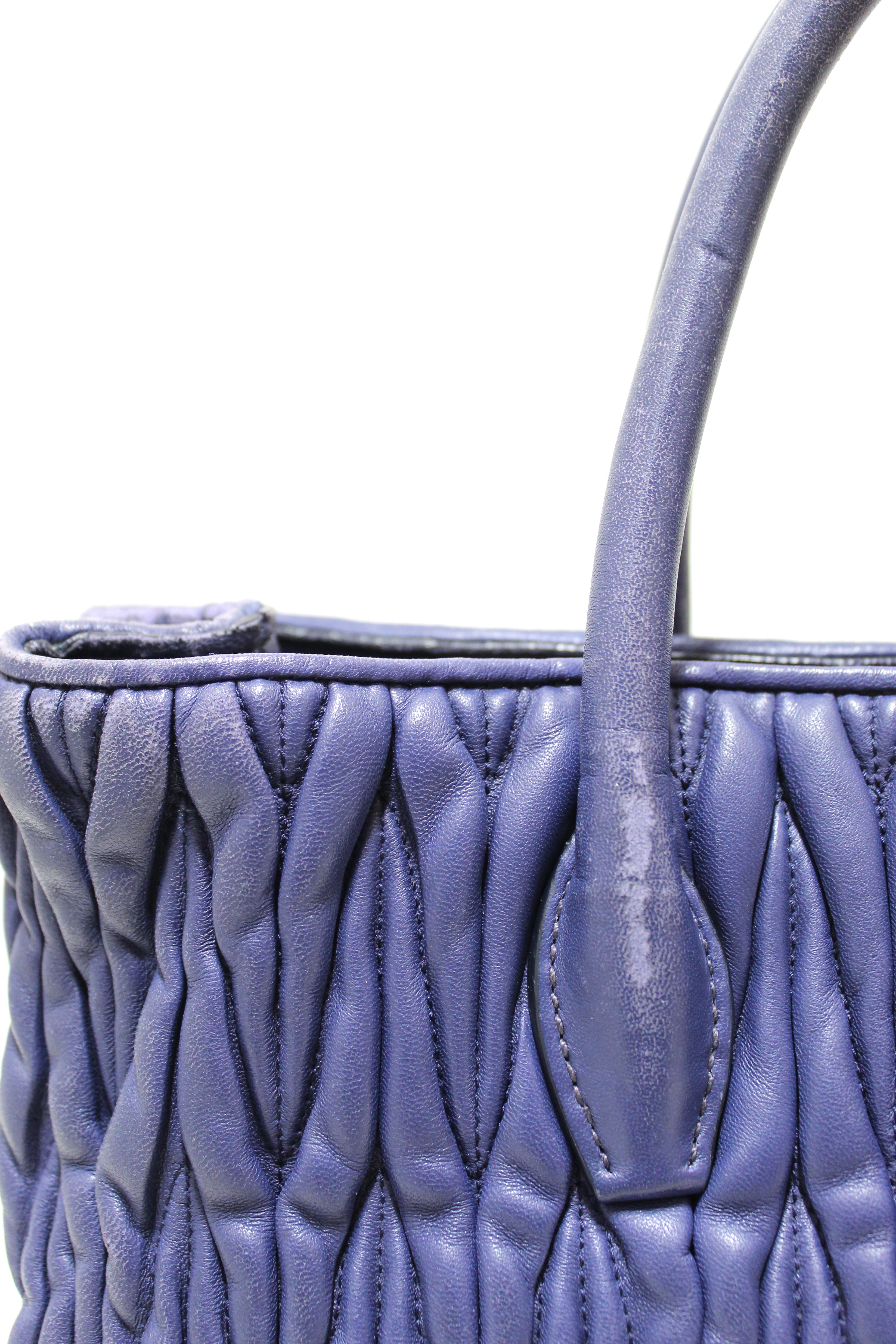 Authentic Miu Miu Blue Nappa Leather Maletasse Tote Bag with Long Strap - Luxury Designer Handbag for Women, Perfect for Work, Travel & Everyday Use