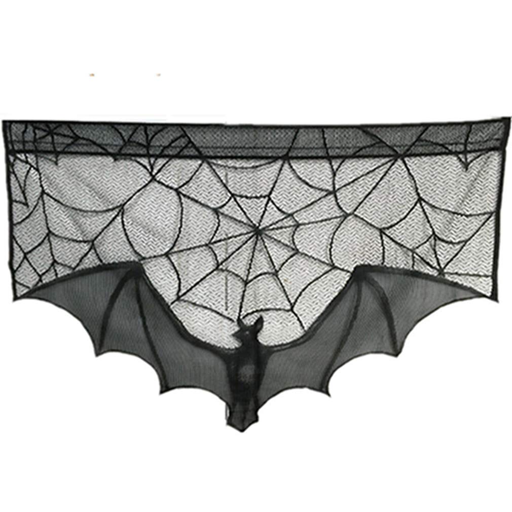 NIKOLay Spider Web Lace Curtain with Bat Pendants - Gothic Window & Door Decor for Halloween Party, Home Haunted House Theme, Bedroom & Living Room Decoration