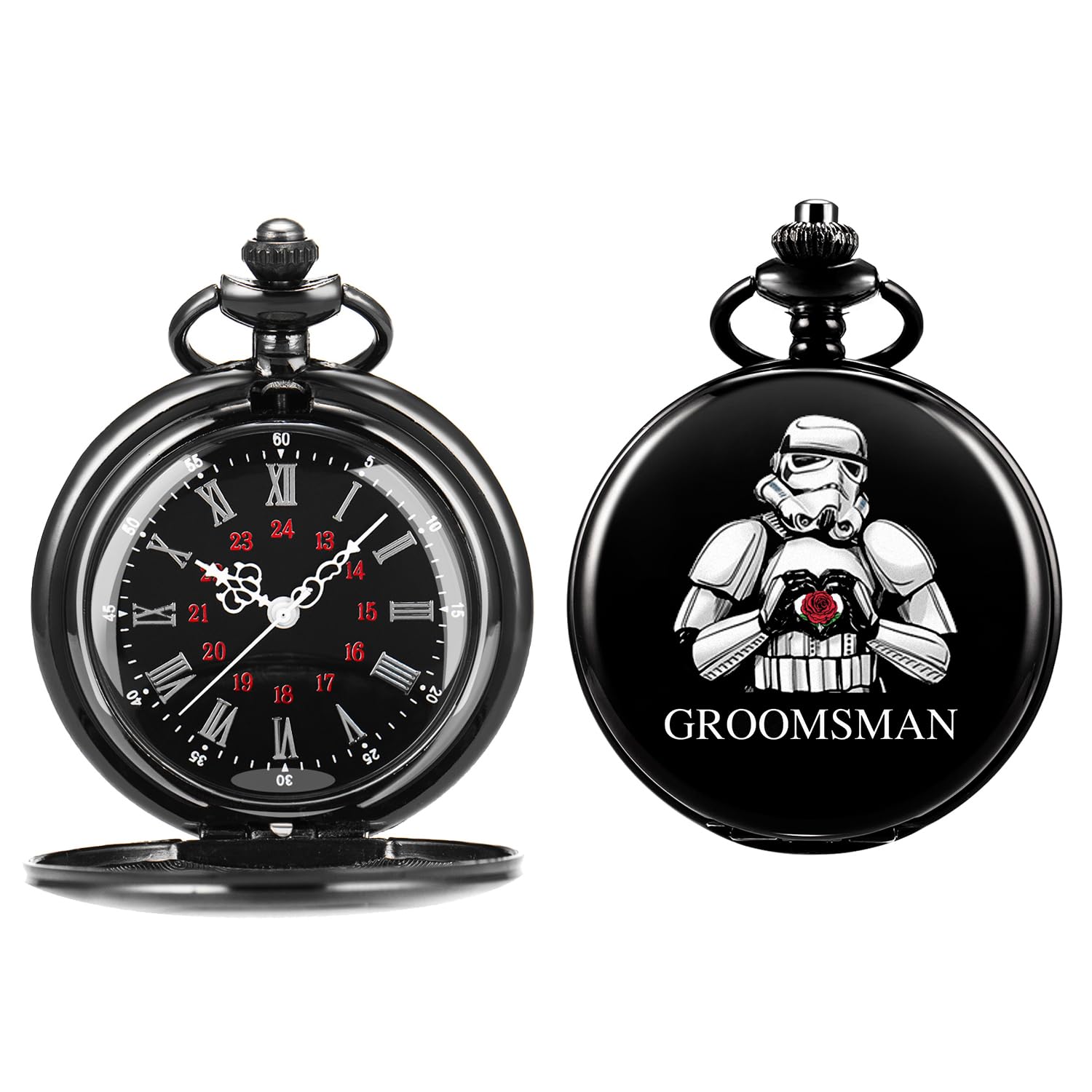 ManChDa Engraved Pocket Watch for Men - Premium Groomsmen & Bestman Gift Set - Classic Vintage Style Pocket Watch for Weddings, Anniversaries & Special Occasions