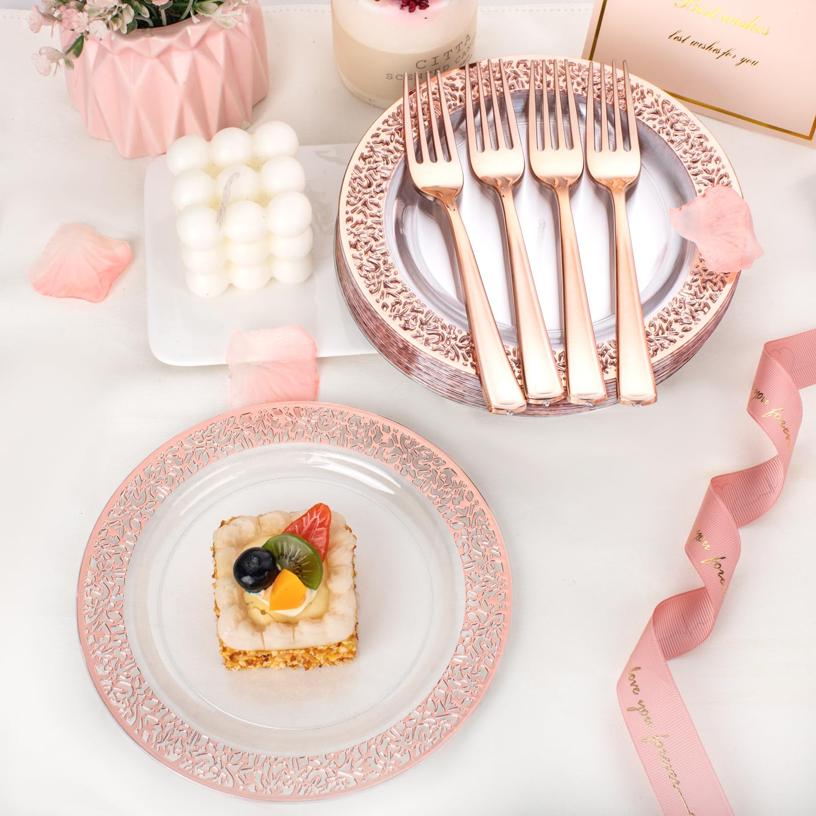 72 Pcs Rose Gold Plastic Dessert Plates 7.5