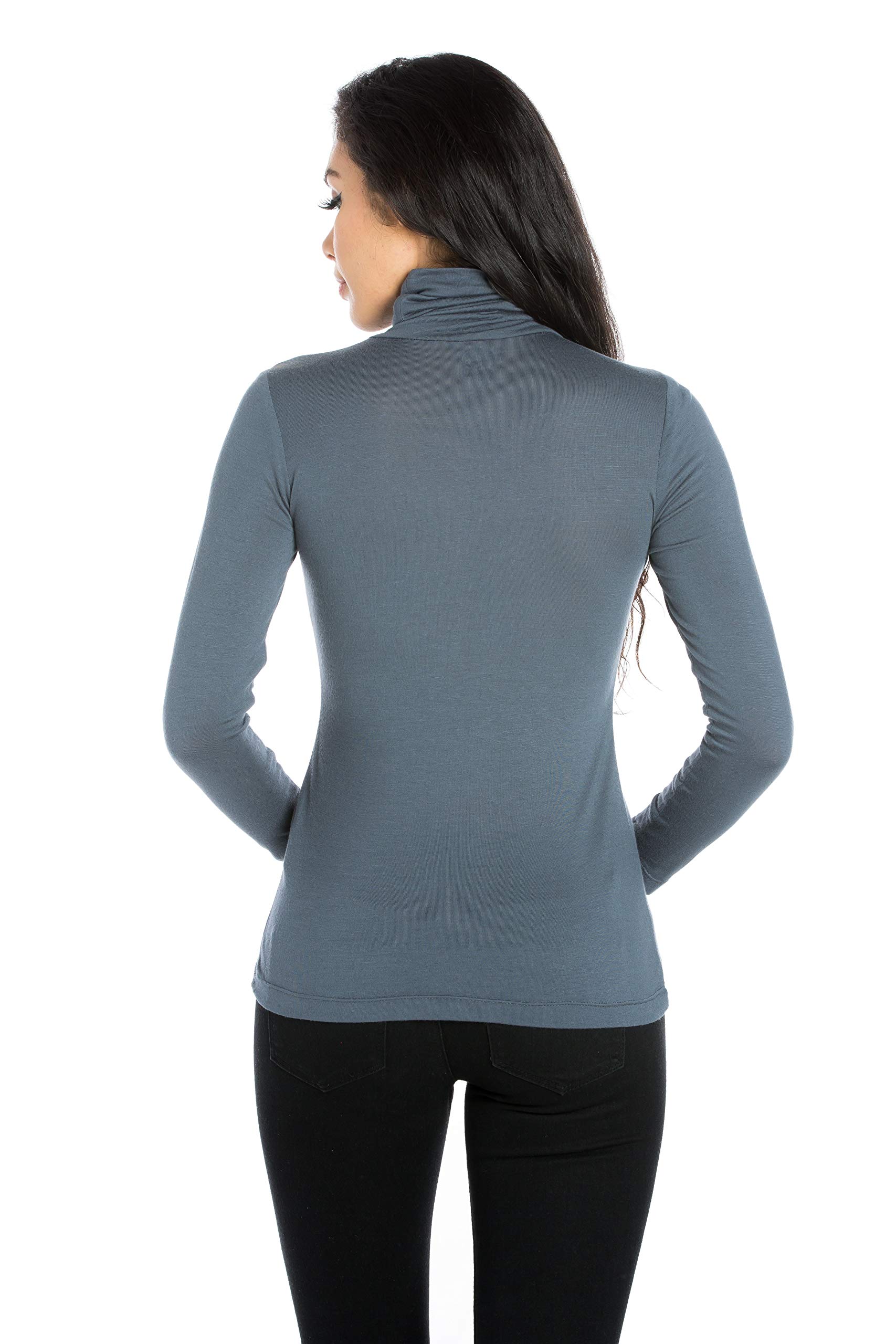 24Seven Comfort Apparel Women's Classic Long Sleeve Turtleneck Shirt - Soft Stretch Cotton Blend for Work, Layering & Winter Outfits