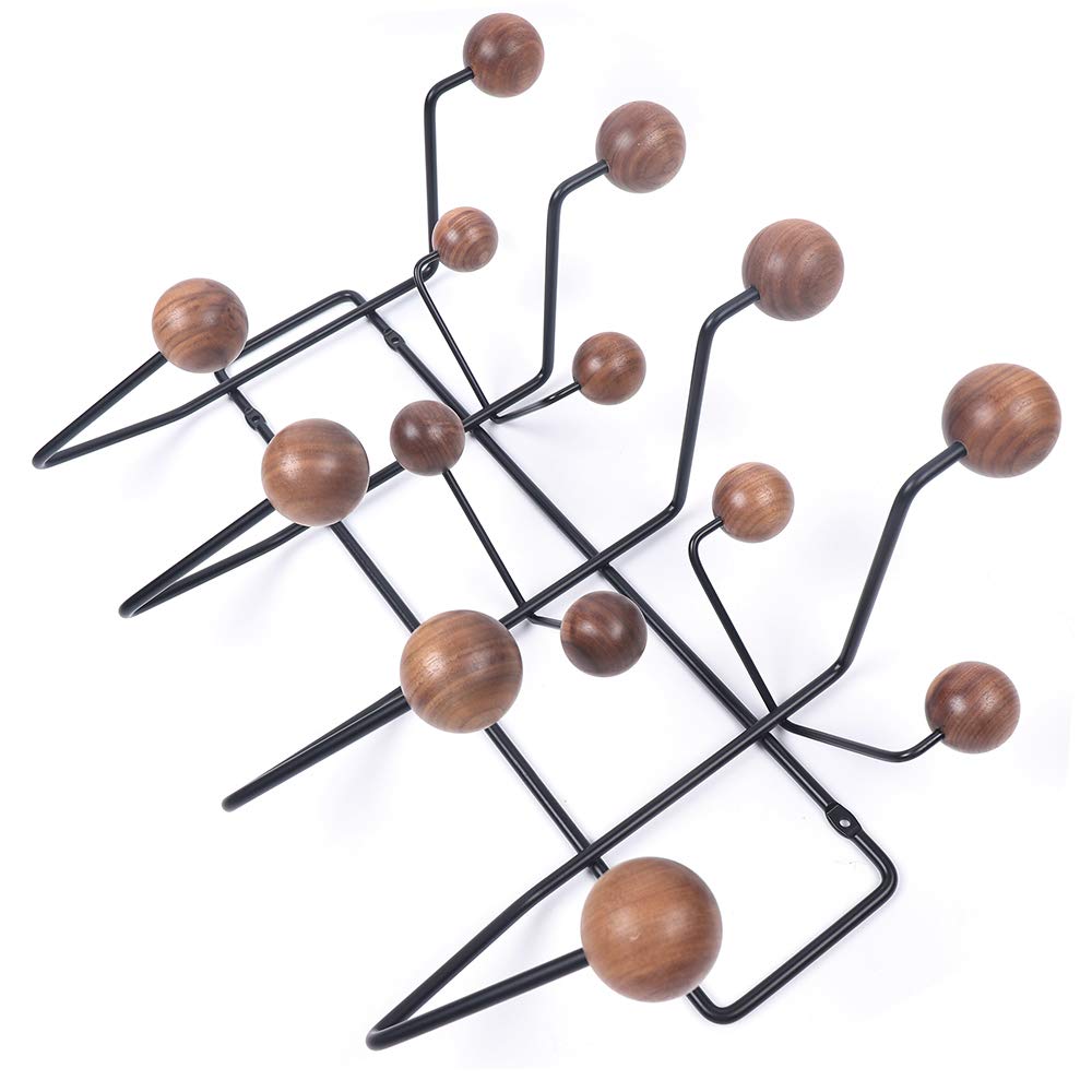 DYRABREST Wall Mounted Coat Rack with 5 Solid Walnut Wooden Hooks - Space Saving Entryway Organizer for Hallway, Bathroom, Living Room & Bedroom - Perfect for Hanging Coats, Hats, Bags, Towels and Scarves