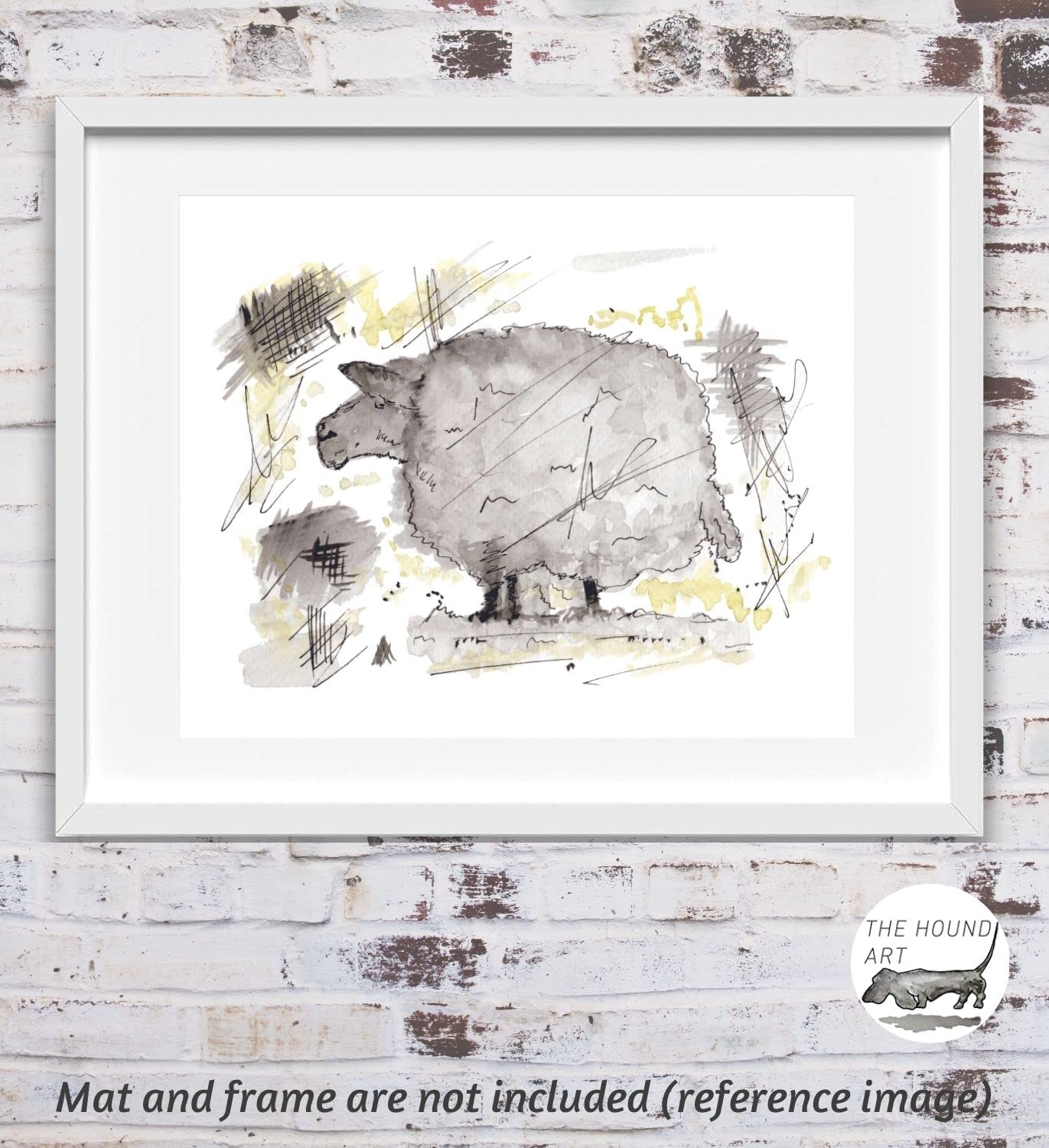 The Sheep in Yellow - Unique Inspirational Wall Art Print | 8”x10” UNFRAMED Home Decor | High-Quality Acid-Free Paper | Mixed Technique Artwork | Perfect Gift for Women, Living Room & Office Decor