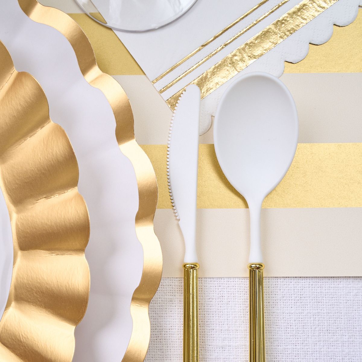 Elegant Gold & White Table Setting Complete Kit - 12-Piece Dinnerware Set for Weddings, Parties & Formal Dining