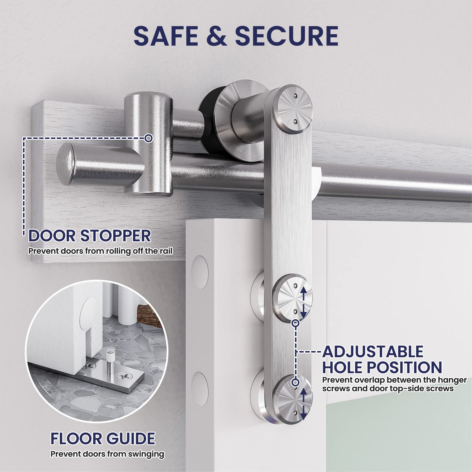 SMARTSTANDARD 5FT Heavy Duty Stainless Steel Sliding Barn Door Hardware Kit - Smooth Quiet Gliding Track System for 26