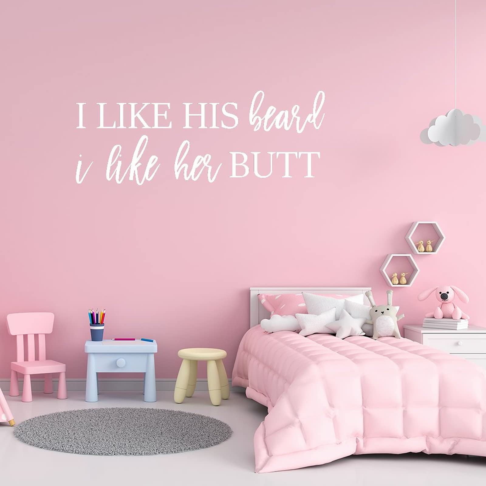 30 Inch Funny Wall Decal Sticker - 'I Like His Beard, I Like Her Butt' Vinyl Wall Art for Girls Bedroom, Mother's Day Gift - Perfect for Home Decor, Teen Room & Gift Giving