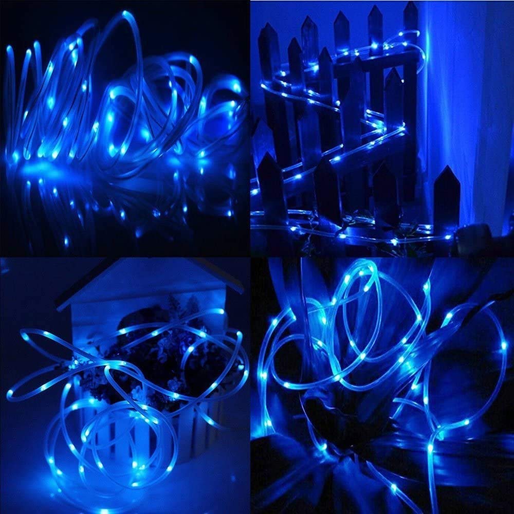 AMZSTAR 100 LED Solar Rope Lights 39ft/12M Waterproof Outdoor String Lights - Copper Wire Fairy Lights for Garden, Yard, Pathway, Fence, Tree & Wedding Party Decoration (Blue) | Energy-Efficient Solar Powered Lighting for Patio, Landscape & Evening Ambiance