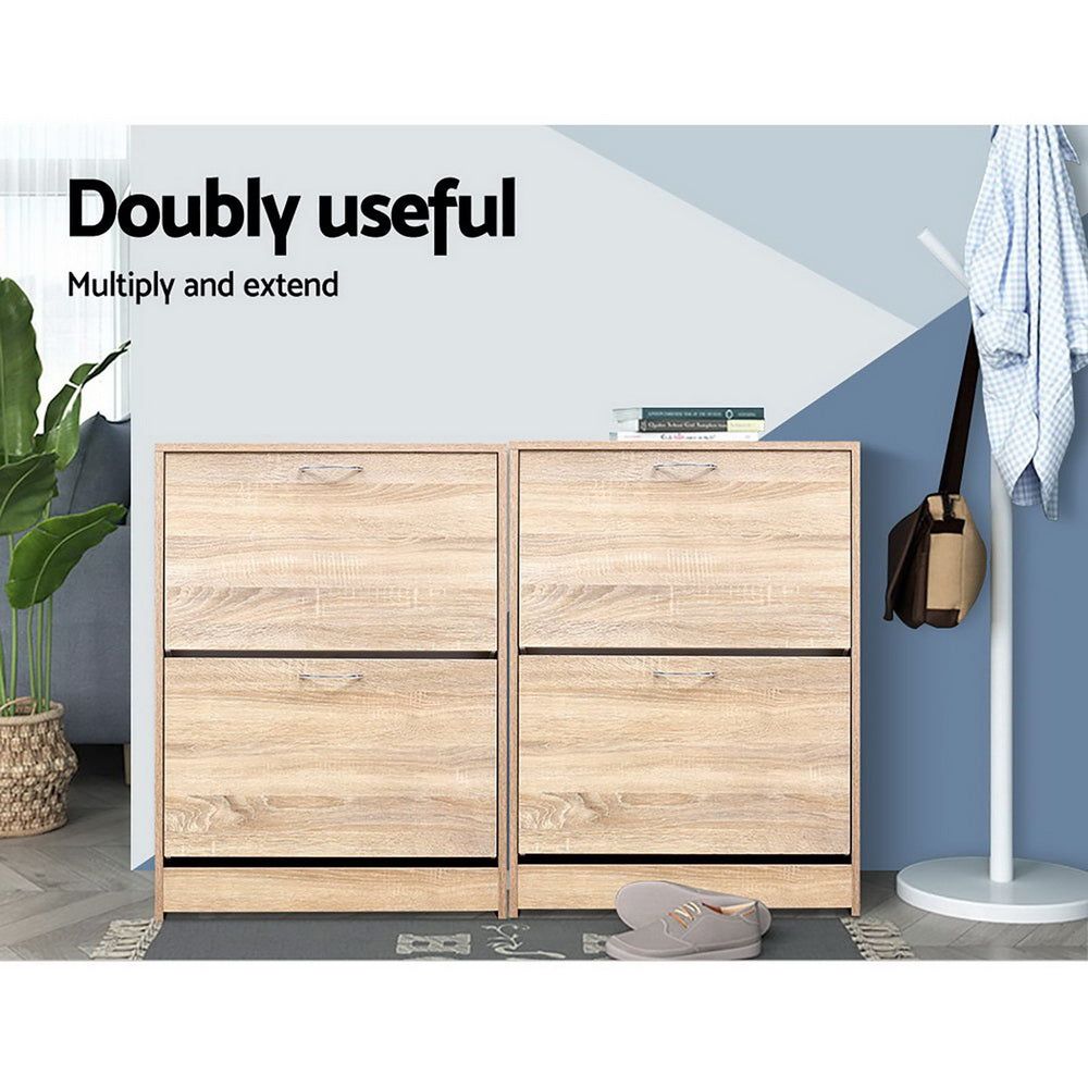 24-Pair Shoe Storage Cabinet - Oak Wood Shoe Organizer Rack with Shelf for Entryway, Closet & Bedroom Organization