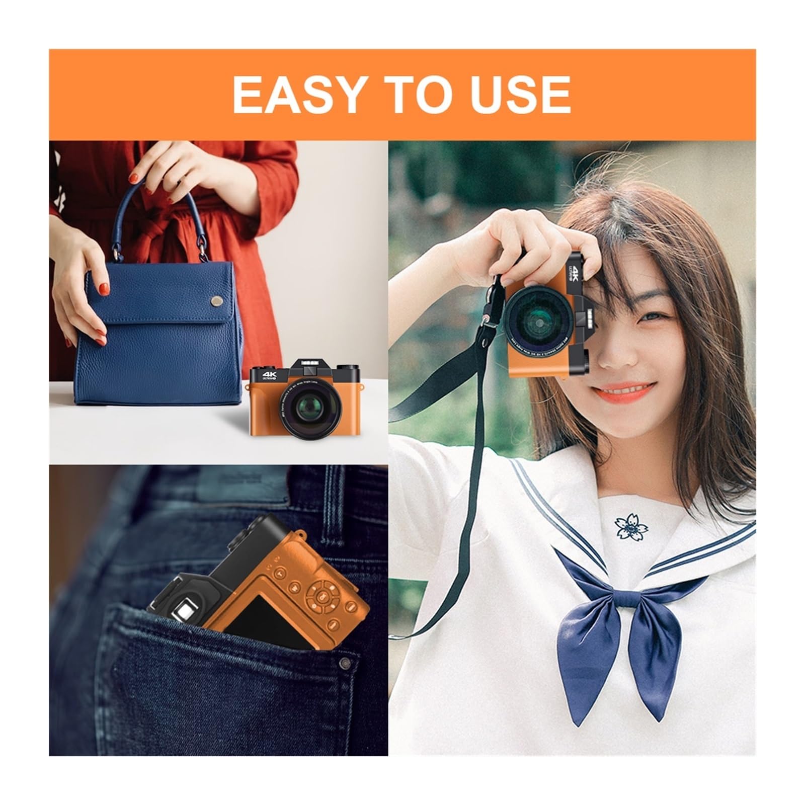 Vintage Digital Camera with Auto Focus & 4K Video - 52mm Wide Angle Lens, WiFi, Compact for Vlogging, Photography & Streaming (Includes 32GB TF Card, Black) - Perfect for Travel, YouTube & Social Media Content Creation