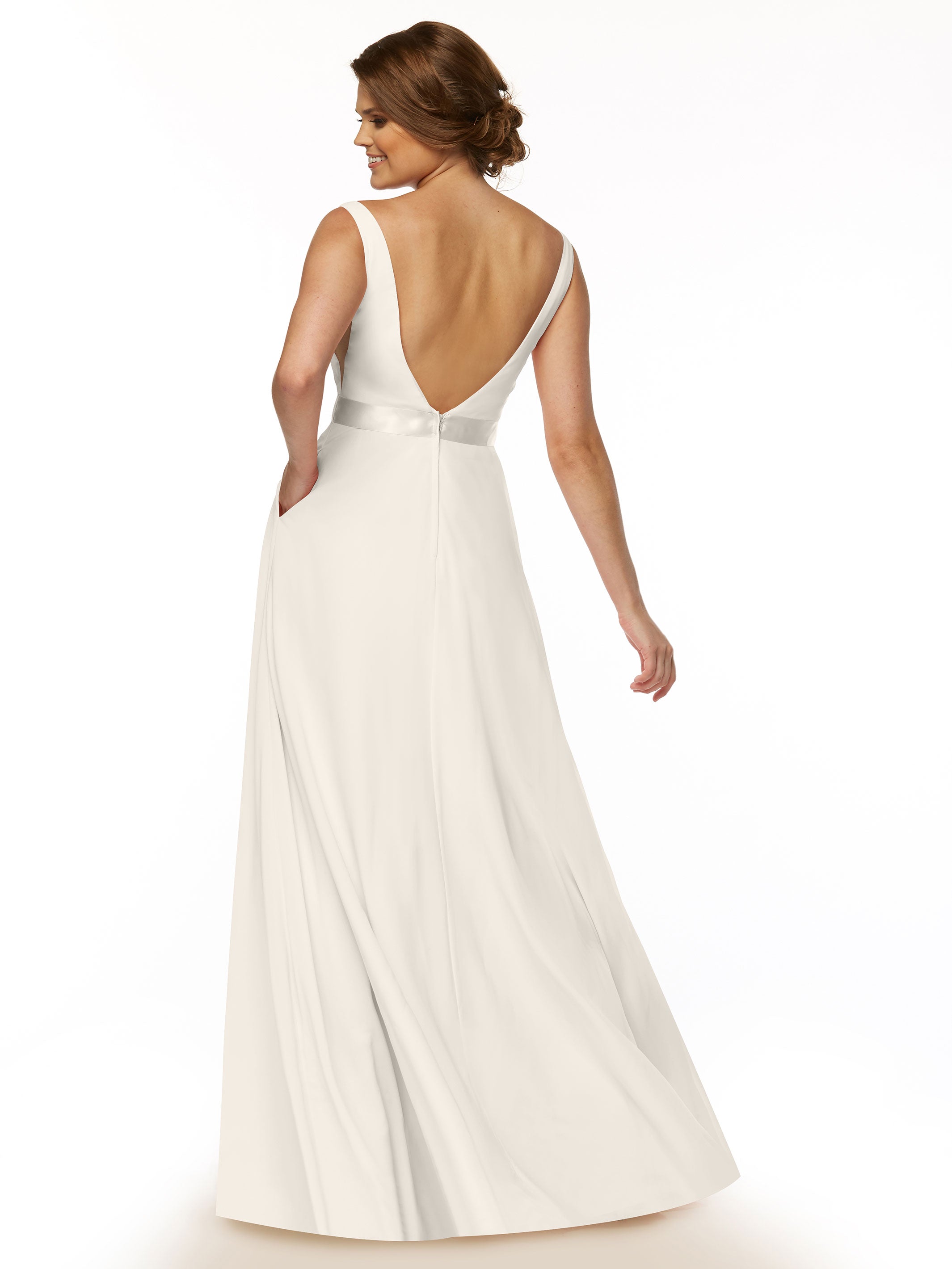 Elegant 80117 Stretch Chiffon A-Line Bridesmaid Dress with V-Neck & Sash - Perfect for Weddings, Formal Events & Special Occasions