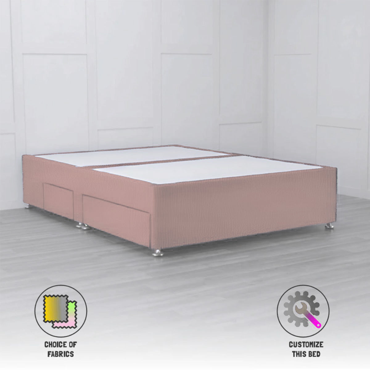 4 Drawer Padded Divan Bed Base with Storage - Queen Size Bed Frame for Small Spaces - Perfect for Apartments, Dorms & Guest Rooms