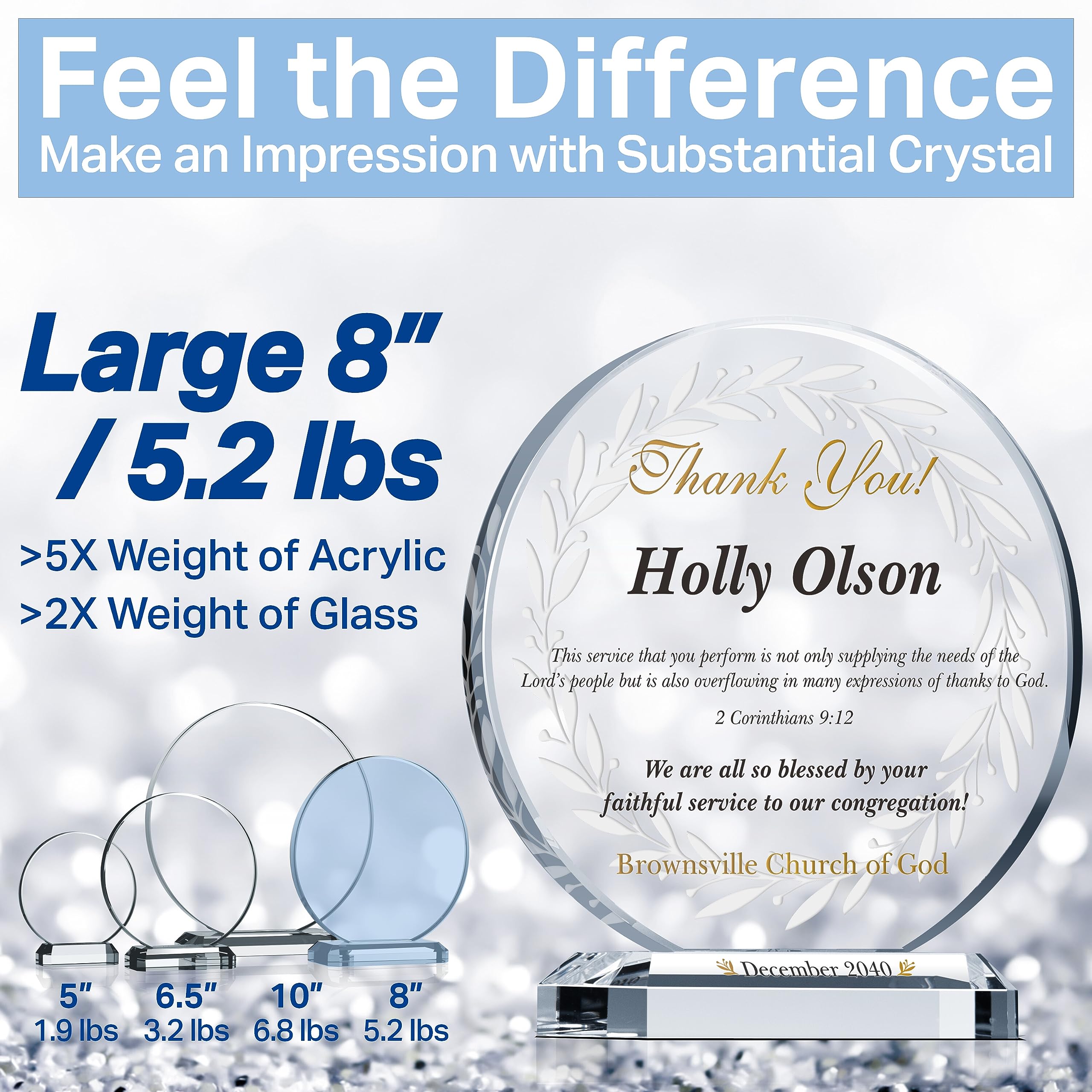 Custom Engraved Crystal Church Appreciation Plaque for Pastors & Ministers - Personalized Bible Verse Gift for Church Staff, Volunteers & Leaders - 8 Inch Religious Keepsake for Ordinations, Anniversaries & Special Occasions