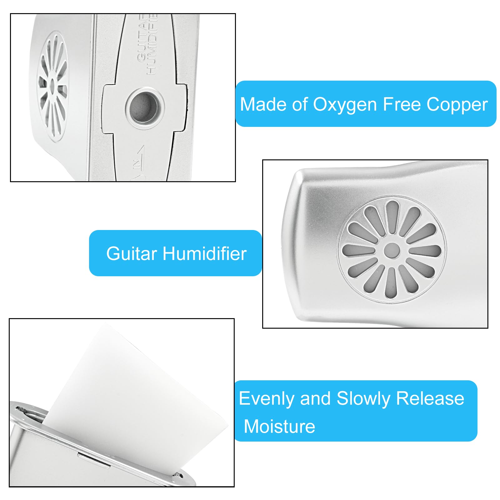 4 Pcs Acoustic Guitar Humidifier - Silver Instrument Humidifier to Prevent Cracking & Warping | Perfect for Dry Climates & Long-Term Guitar Storage