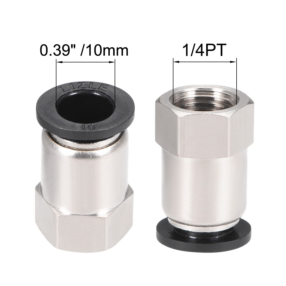 uxcell 10mm Tube OD x 1/4PT Female Push to Connect Straight Pneumatic Fitting Adapter - Silver Tone (4 Pack) | for Air Compressor, Water Lines & Industrial Piping Systems