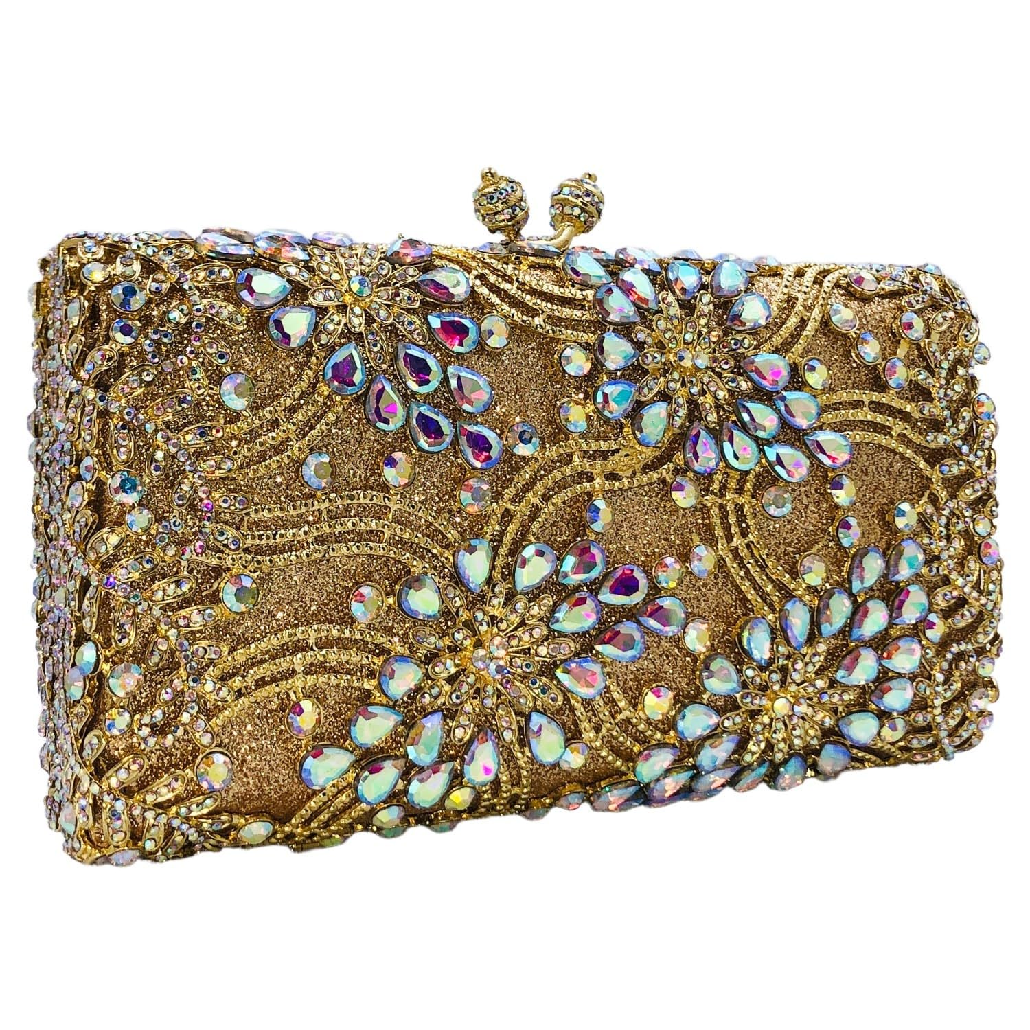 Elegant Crystal Rhinestone Clutch Purse for Women - Floral Beaded Evening Bag, Wedding Bridal Party Clutch, Mini Formal Handbag - Perfect for Prom, Gala, Cocktail Parties & Special Occasions