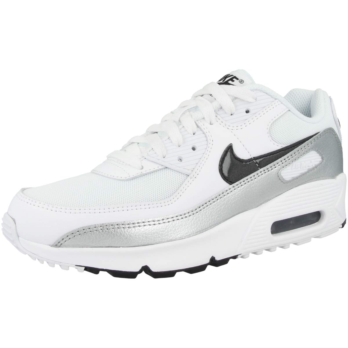 Nike Youth Air Max 90 GS Leather & Textile Sneakers - White & Black Running Shoes for Kids - Size 5 US - Comfortable Athletic Footwear for School, Sports & Everyday Wear