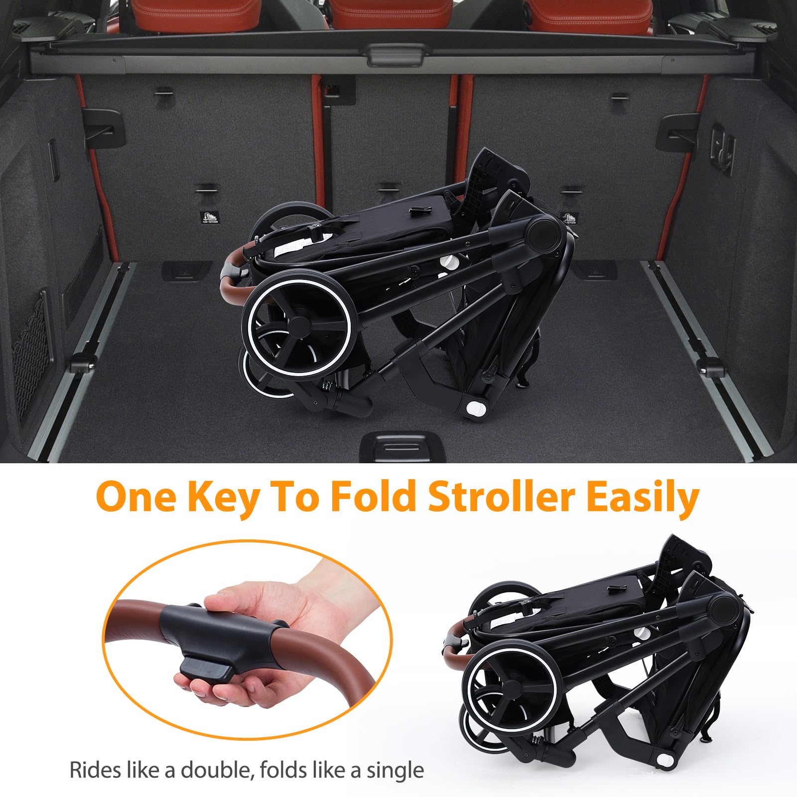 Double Stroller for Infants and Toddlers | Foldable Tandem Baby Stroller with Reversible Seat & Bassinet | Large Storage Basket, Adjustable Canopy & Backrest | Perfect for Twins, Siblings or Newborns | Ideal for Shopping, Travel & Daily Walks (Black)