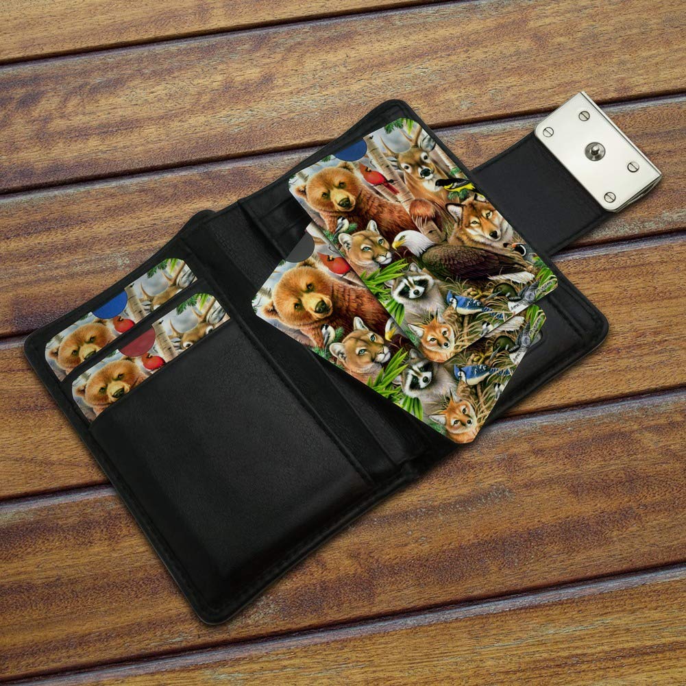 Premium RFID Blocking Wallet Sleeves Set of 4 - Bear, Eagle, Cougar, Wolf, Raccoon & Deer Animal Designs - Secure Credit Card Protector for Travel, Shopping & Daily Use