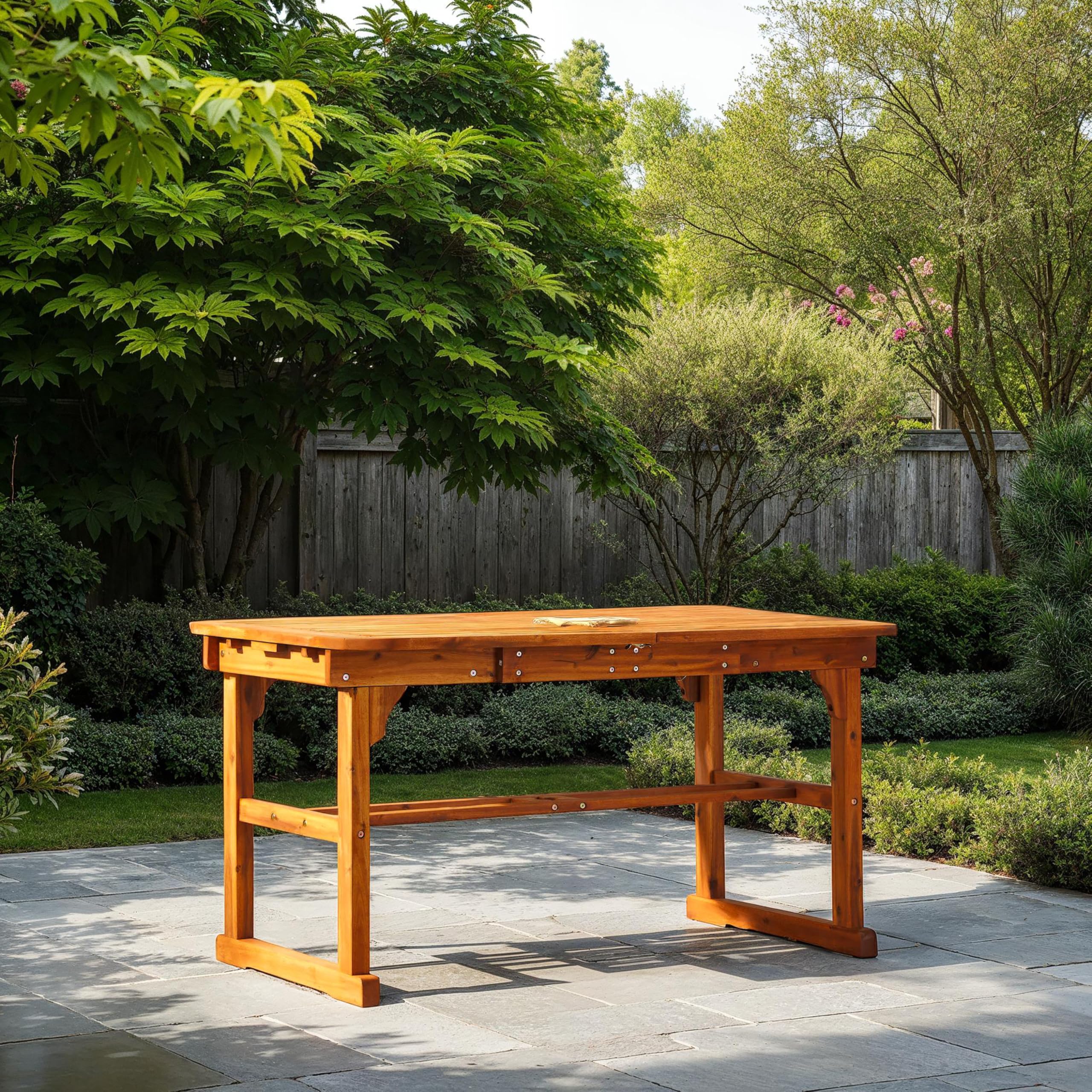 Walker Edison Maui Modern Solid Acacia Wood Slatted Patio Dining Table - 78 Inch Brown Outdoor Furniture for Backyard, Garden & Poolside Dining