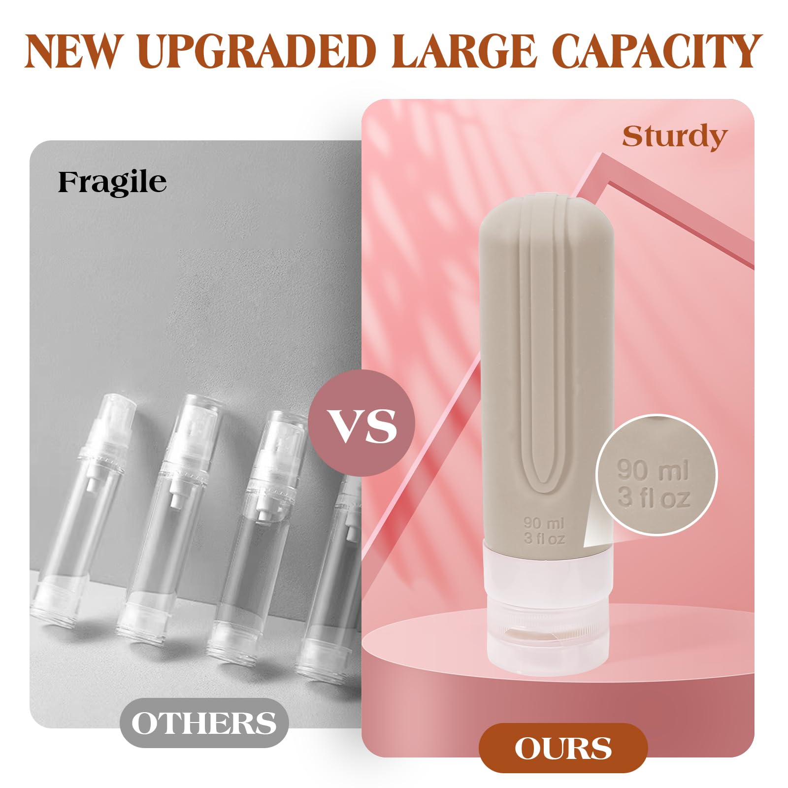 5 Pack TSA Approved Leak Proof Travel Bottles for Toiletries - 3oz Refillable Silicone Containers for Shampoo, Conditioner & Lotion - Perfect for Air Travel, Gym, Camping & Vacation Essentials