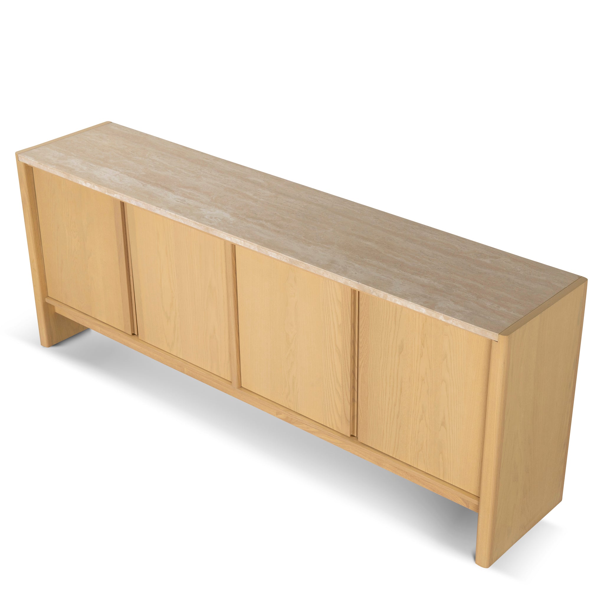 2.1m Travertine Top Sideboard Unit in Creme Ash - Elegant Buffet Cabinet for Dining Room, Living Room, and Entryway Storage