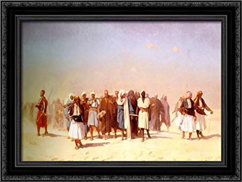 Egyptian Recruits Crossing The Desert - 24x18 Inch Black Ornate Wood Framed Canvas Art Print by Jean Leon Gerome - Perfect for Living Room, Bedroom, or Office Wall Decor