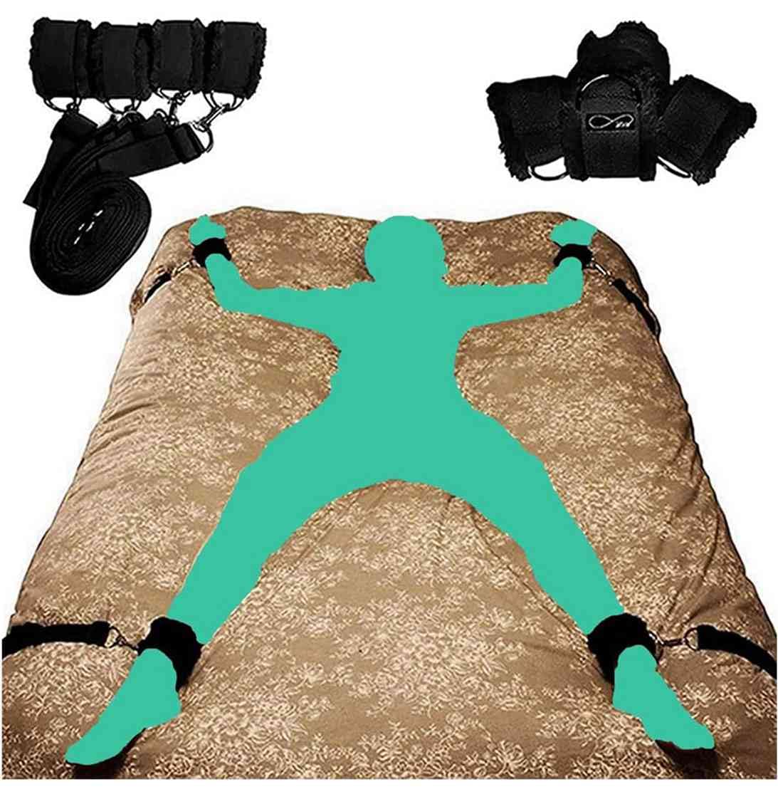 Premium Under Mattress Restraint Kit for King/Queen Beds - Bondage Straps, Spreader Bar, Blindfold & Handcuffs - Couples Adult Toys for Sensual Play & BDSM Exploration