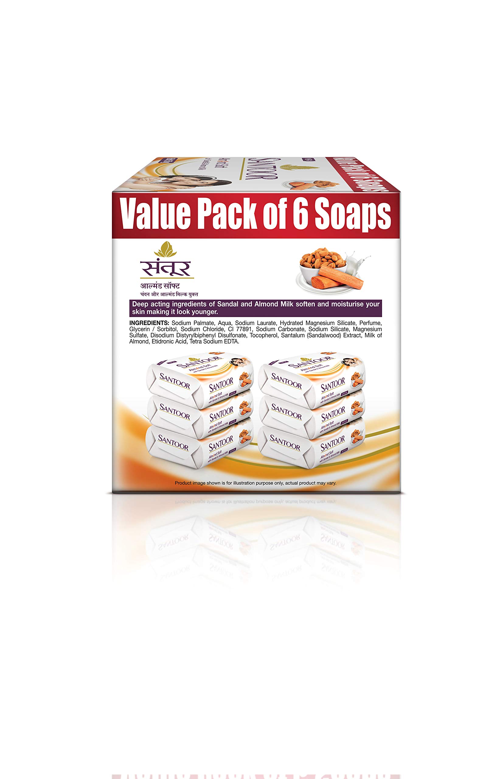 Santoor Sandal & Almond Milk Soap 150g (Pack of 6) and Pureglo Glycerine Soap with Almond Oil 125g (Pack of 6) - Natural Skincare for Nourished, Glowing Skin - Perfect for Daily Cleansing & Moisturizing