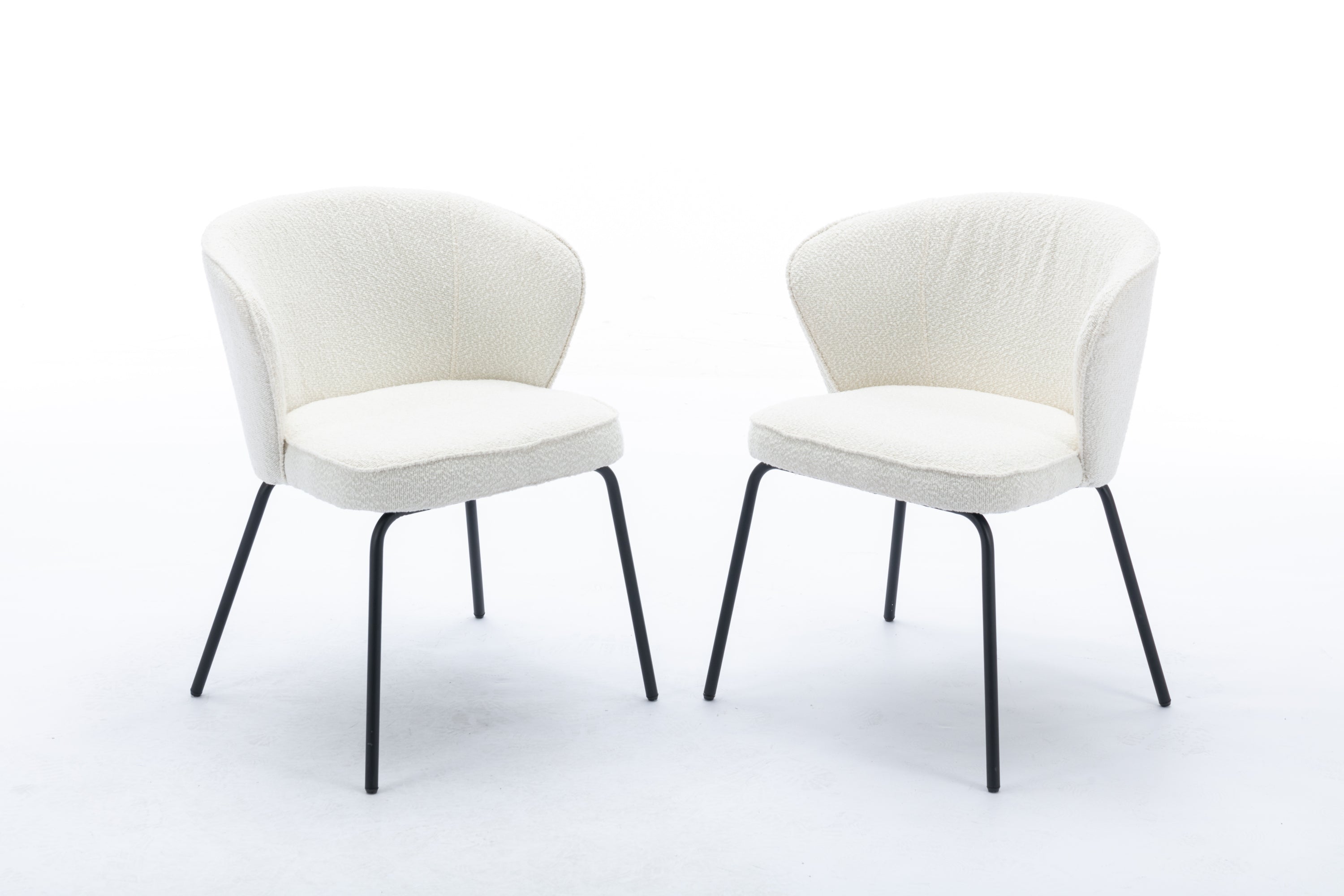 Set of 2 Modern Boucle Fabric Dining Chairs with Black Metal Legs in Ivory - Comfortable Upholstered Side Chairs for Kitchen, Dining Room, and Office Use