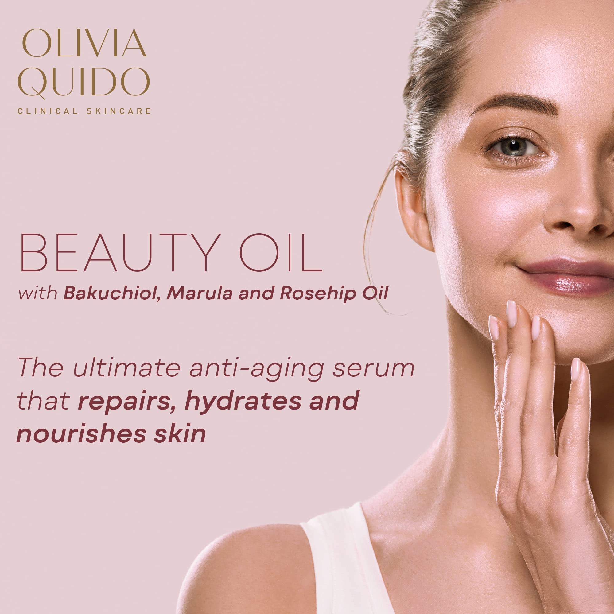 OLIVIA QUIDO Clinical Skin Care Beauty Oil with Bakuchiol, Marula & Rose Hip Oil - Brightening, Repairing & Anti-Aging Serum | Nourishing Hydrating Facial Oil for Acne Prevention | Perfect for Night Routine & Dry Skin Care