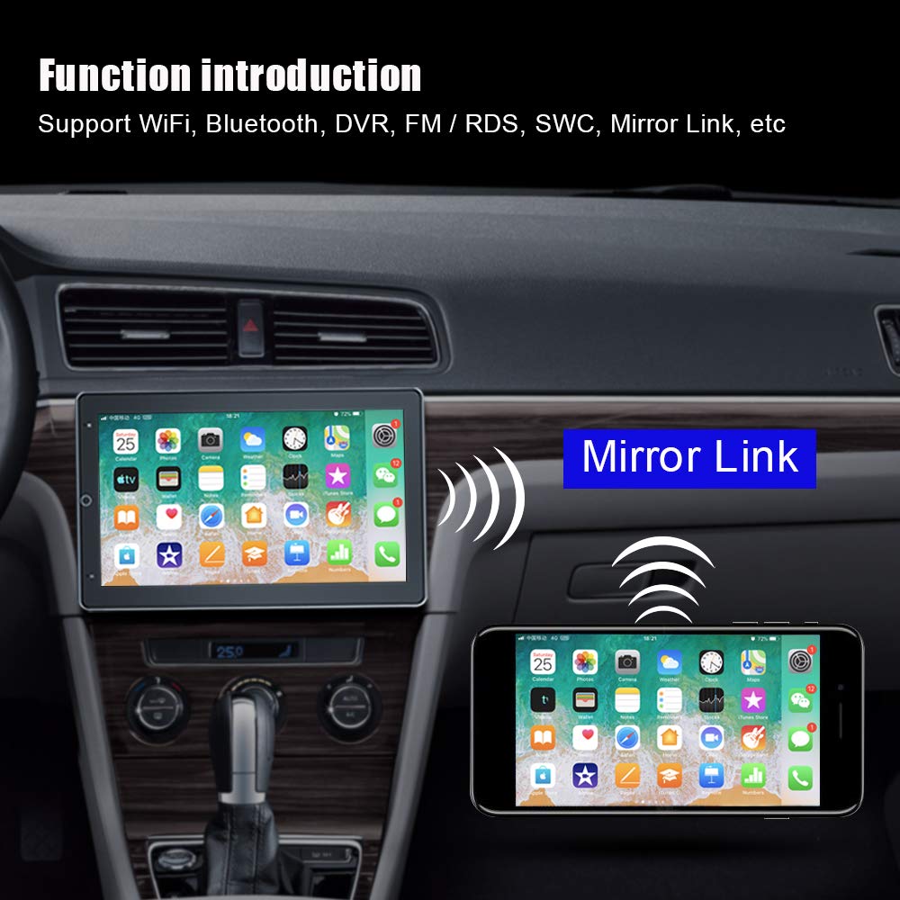 NHOPEEW 10 Inch Universal Double Din Android Car Stereo - HD Touchscreen with GPS Navigation, WiFi, Mirror Link, Backup Camera & Mic | Automatic Rotation for Easy Viewing | Perfect for Road Trips & Daily Commutes