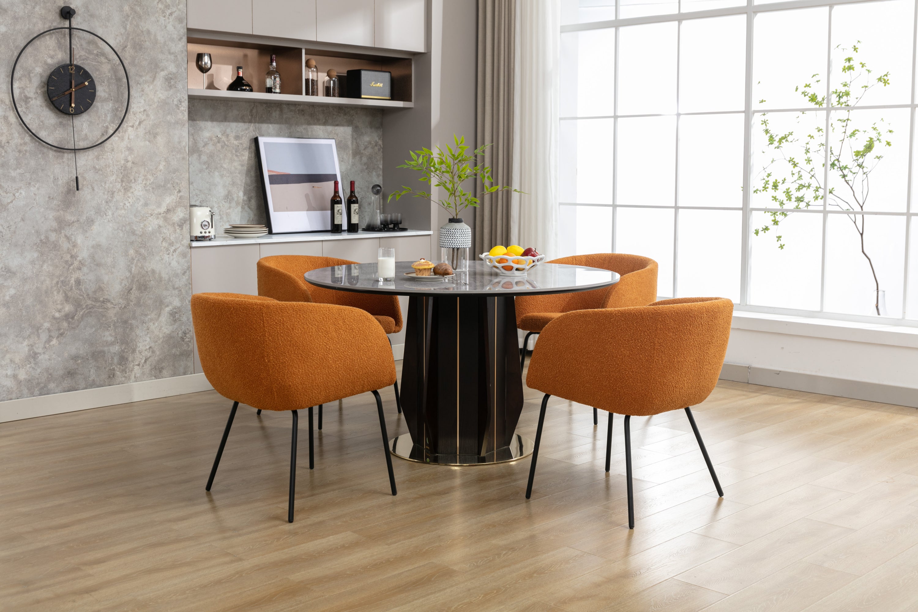 Boucle Fabric Dining Chairs with Black Metal Legs - Set of 2, Modern Ginger Upholstered Side Chairs for Kitchen, Dining Room, and Office