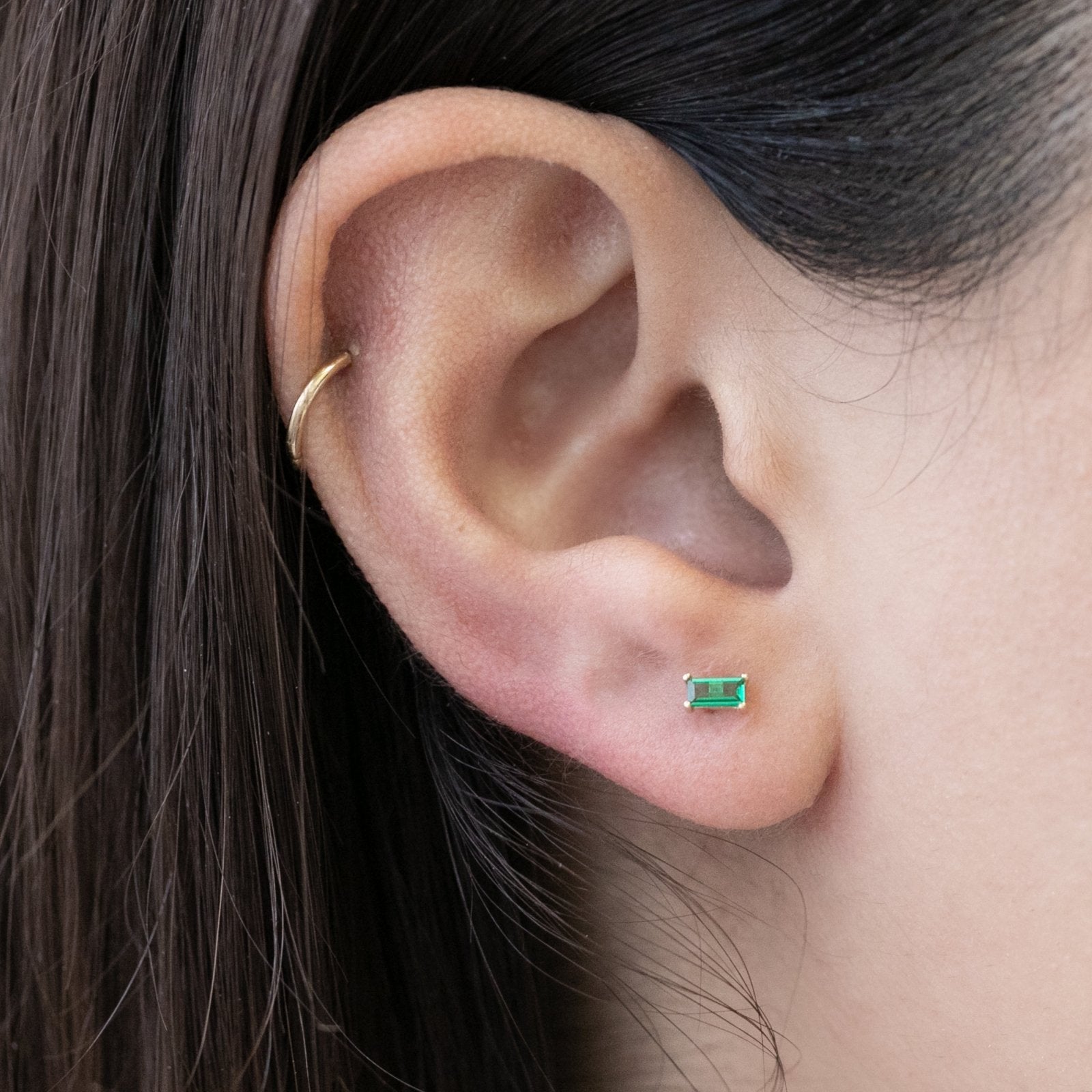 14K Solid Yellow Gold Emerald Baguette Flat Back Stud Earrings – Elegant Jewelry for Women, Perfect for Parties, Weddings & Everyday Wear