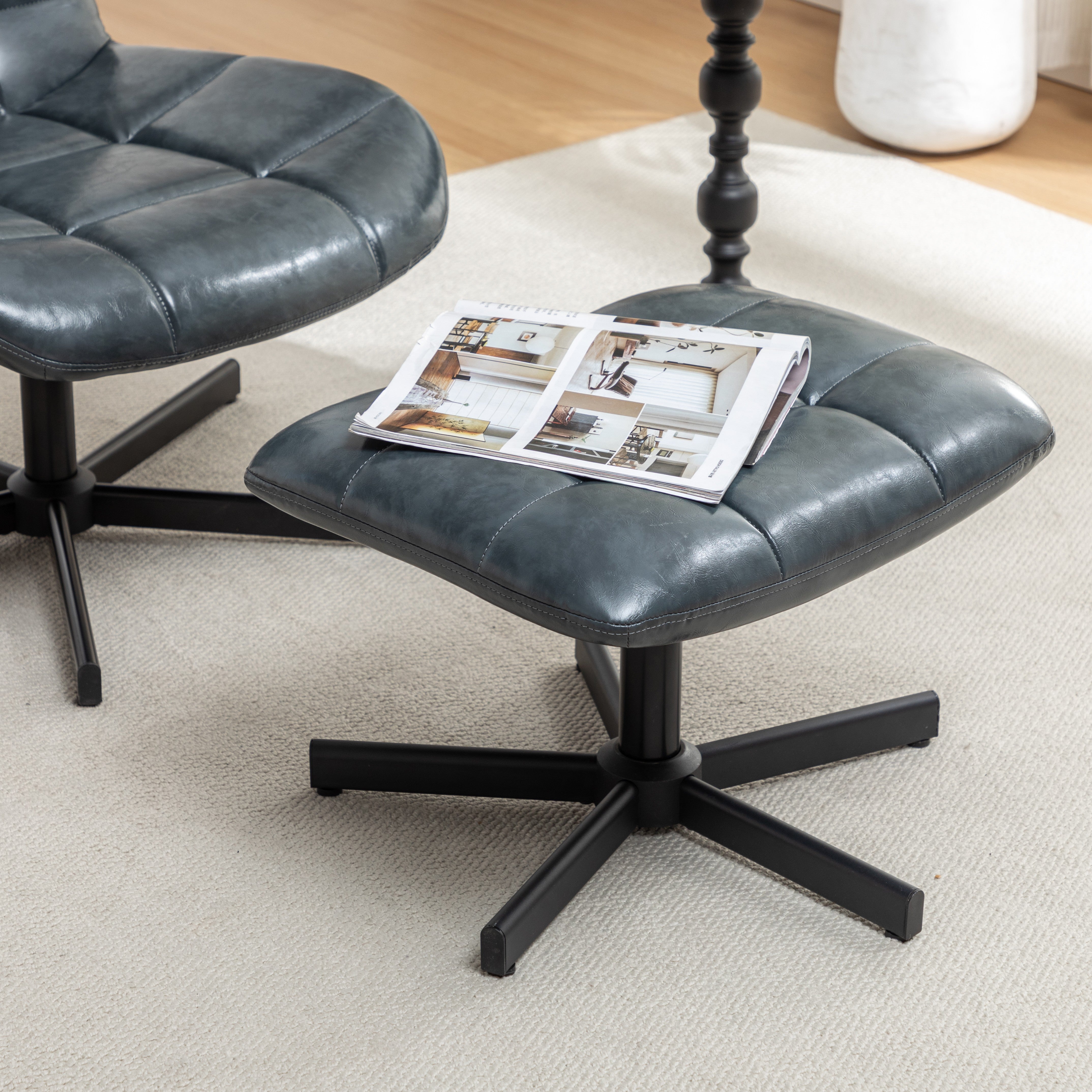 Roundhill Furniture Arlena Faux Leather Tufted Accent Chair with Ottoman Set - Modern Living Room Seating for Home Office, Bedroom or Lounge Area