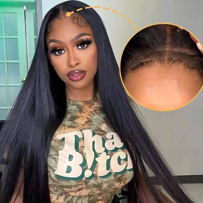 Eullair Glueless Straight Hair Wigs with Pre-Cut Lace 6x4 & 5x5 HD Closure - Beginner Friendly Human Hair Wigs for Everyday Wear & Special Occasions