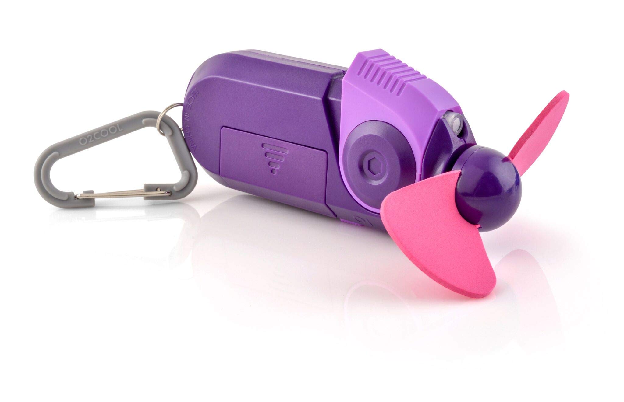O2COOL 2-Pack Keychain Sport Misting Fan - Portable Battery Powered Handheld Fan with Carabiner Clip & Mister - Compact Cooling Fan for Outdoor Activities, Sports, Travel & Hot Weather (Purple)