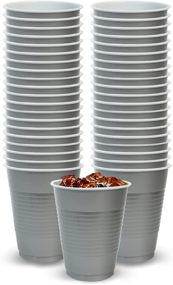 Hanna K Signature 600 Disposable Plastic Party Cups, 18oz Silver - Bulk Pack for Weddings, BBQs, Picnics & Outdoor Events