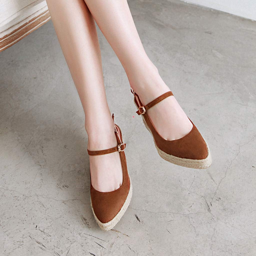 Mioke Women's Espadrille Wedge Sandals - Pointed Toe Slingback Strap Chunky Heel Dress Shoes for Summer Weddings, Beach Vacations & Date Nights