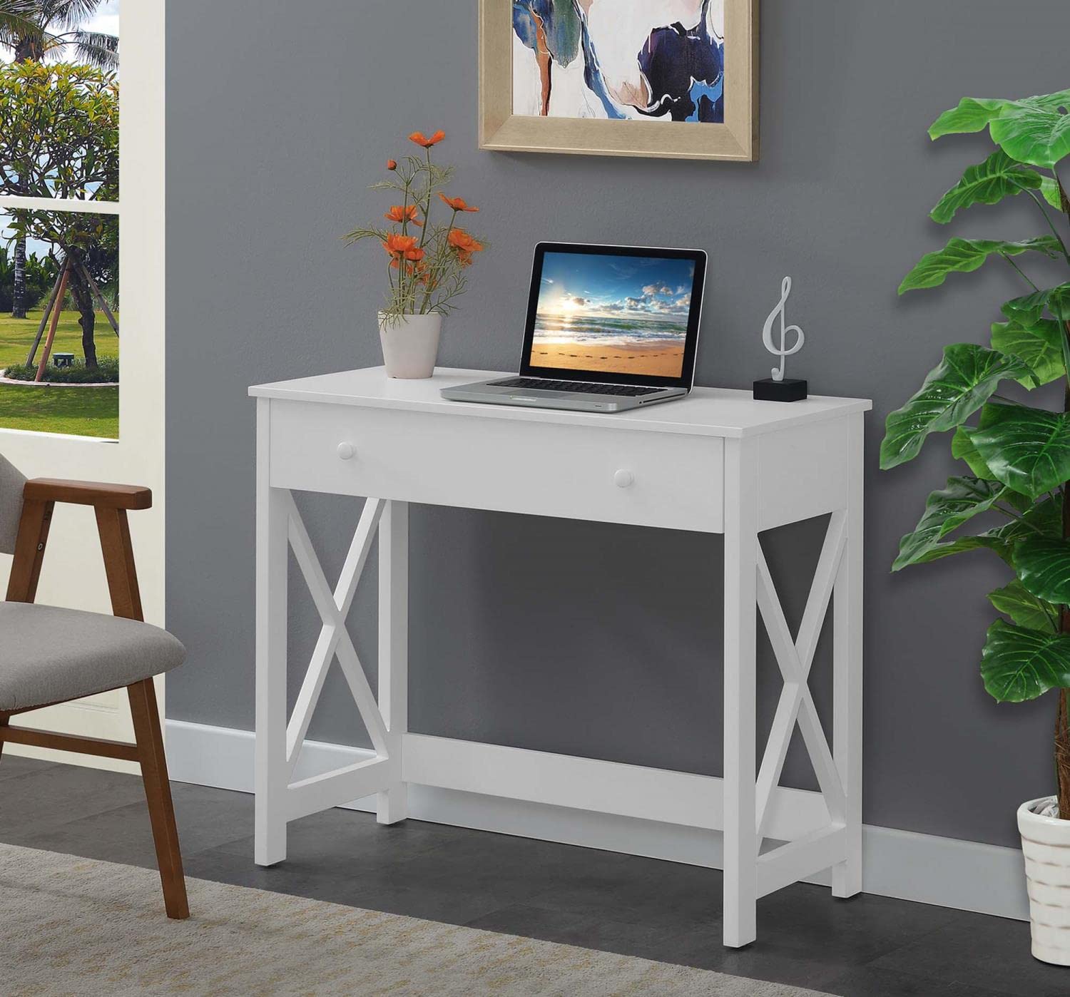 Convenience Concepts Oxford Desk 36 Inch White - Modern Writing Desk for Home Office, Study & Workspace