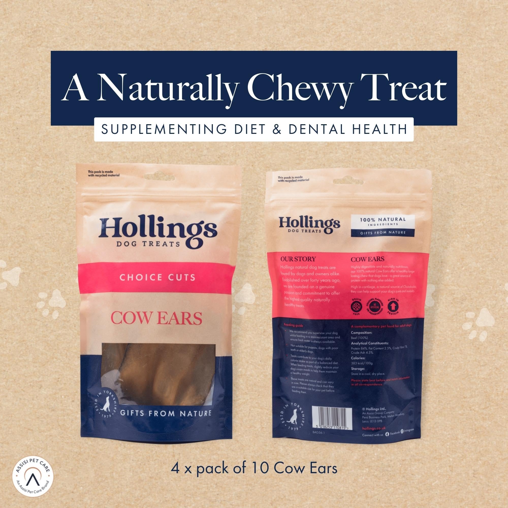 Premium Natural Cow Ears Dog Treats - 50 Pack Bulk Chews for Dogs - Healthy Dental Chews for Puppies & Adult Dogs - Perfect for Training, Teething & Long-Lasting Entertainment
