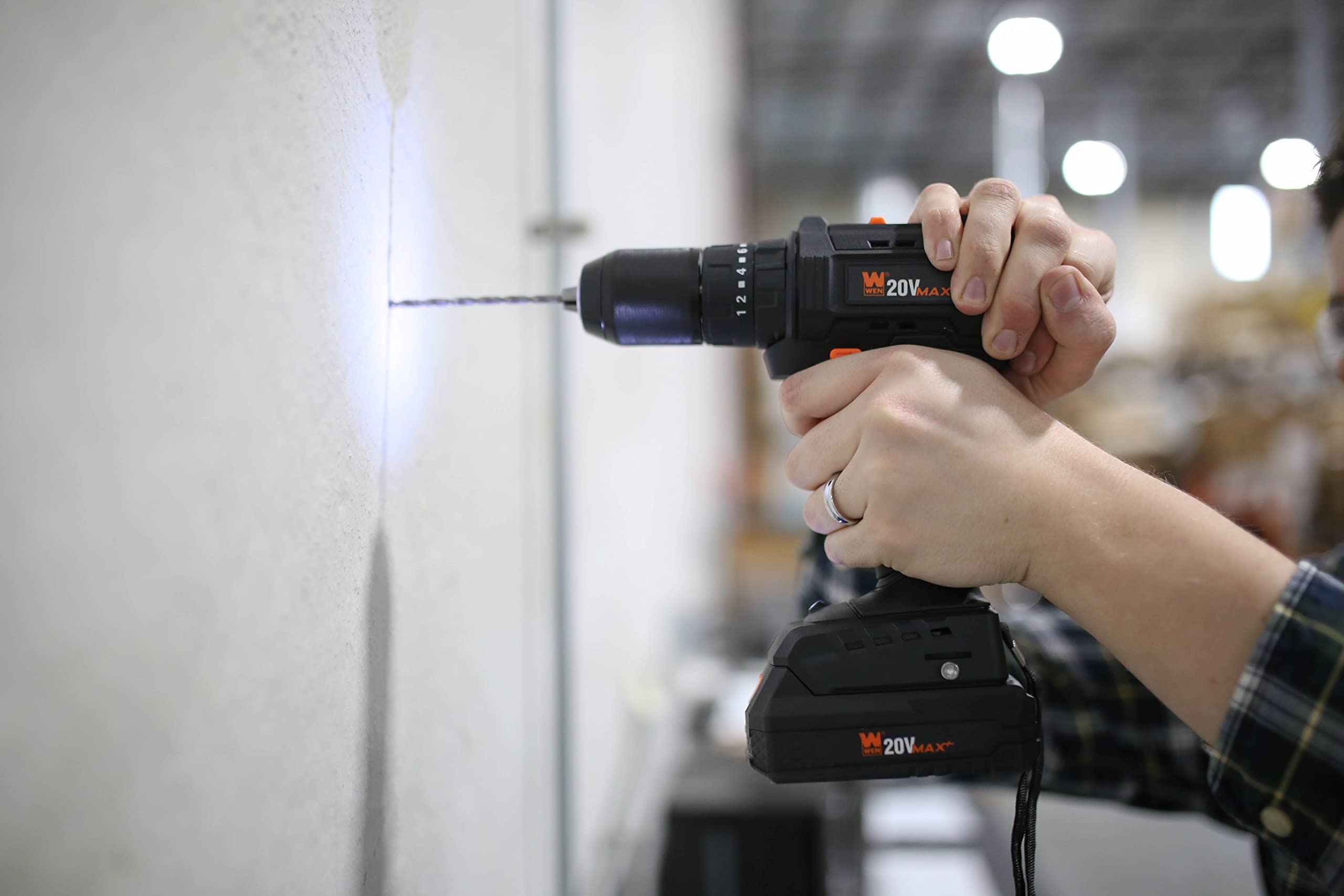WEN 20V Max Cordless Hammer Drill and Driver Kit - Brushless Motor, 1/2-Inch Chuck, 2.0Ah Lithium-Ion Battery & Fast Charger Included (Model 20121) - Perfect for DIY Projects, Home Repairs, and Professional Construction Work